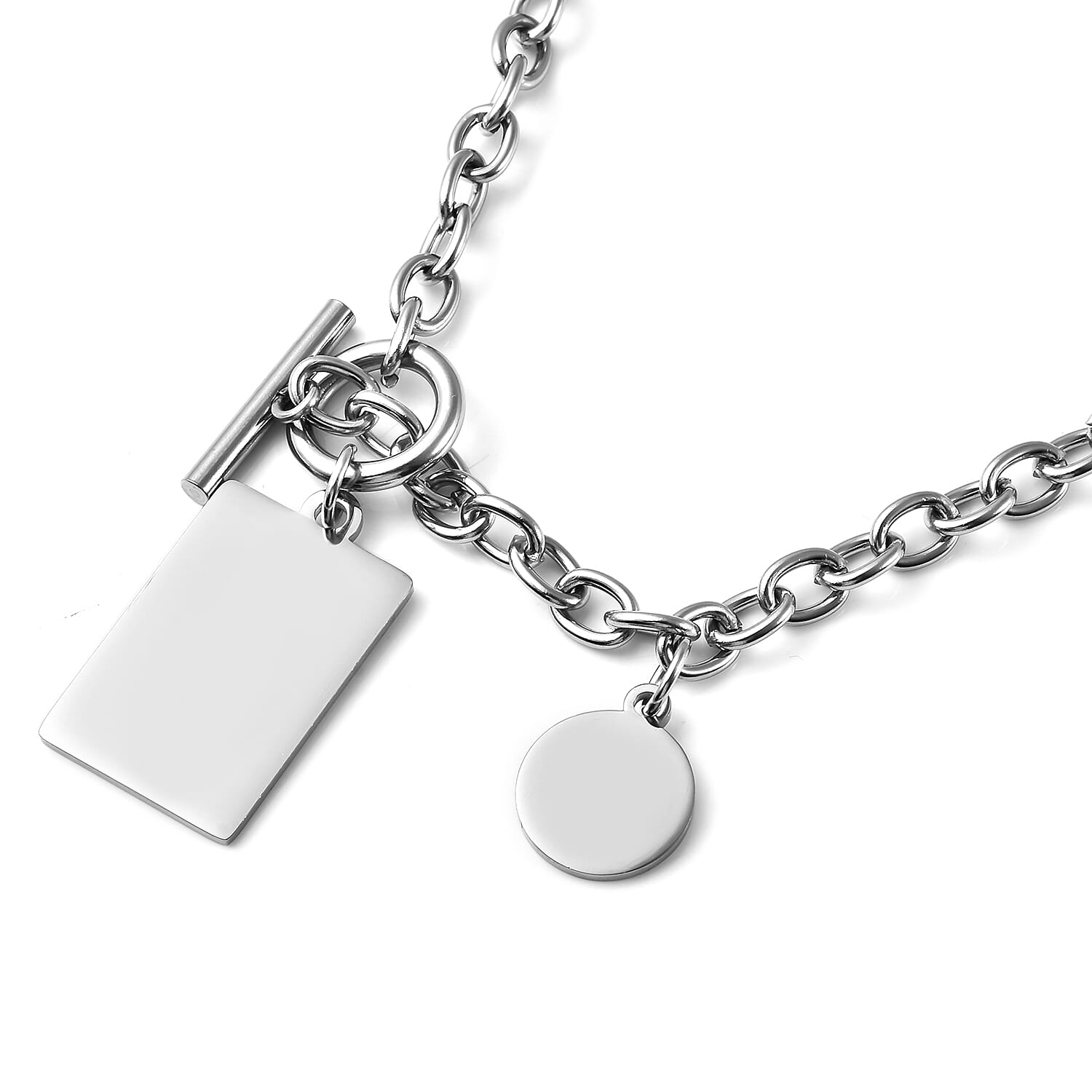 Dog Tag Pendant with Chain (Size - 21) in Silver Tone