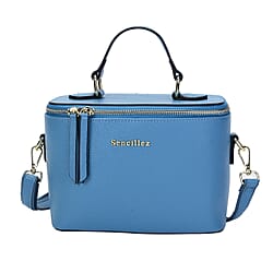 SENCILLEZ 100% Genuine Leather Convertible Bag with Detachable Strap and Zipper Closure (Size 22x10x16cm) - Blue