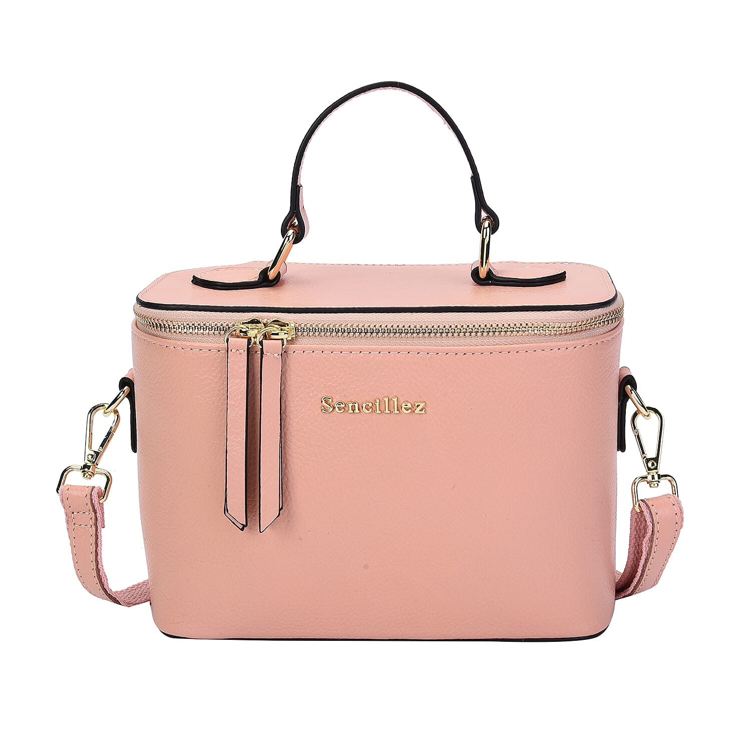 SENCILLEZ 100% Genuine Leather Convertible Bag with Detachable Strap and Zipper Closure - Pink