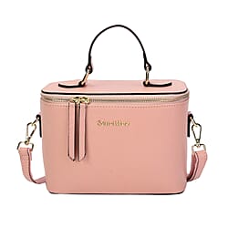 SENCILLEZ 100% Genuine Leather Convertible Bag with Detachable Strap and Zipper Closure (Size 22x10x16cm) - Pink