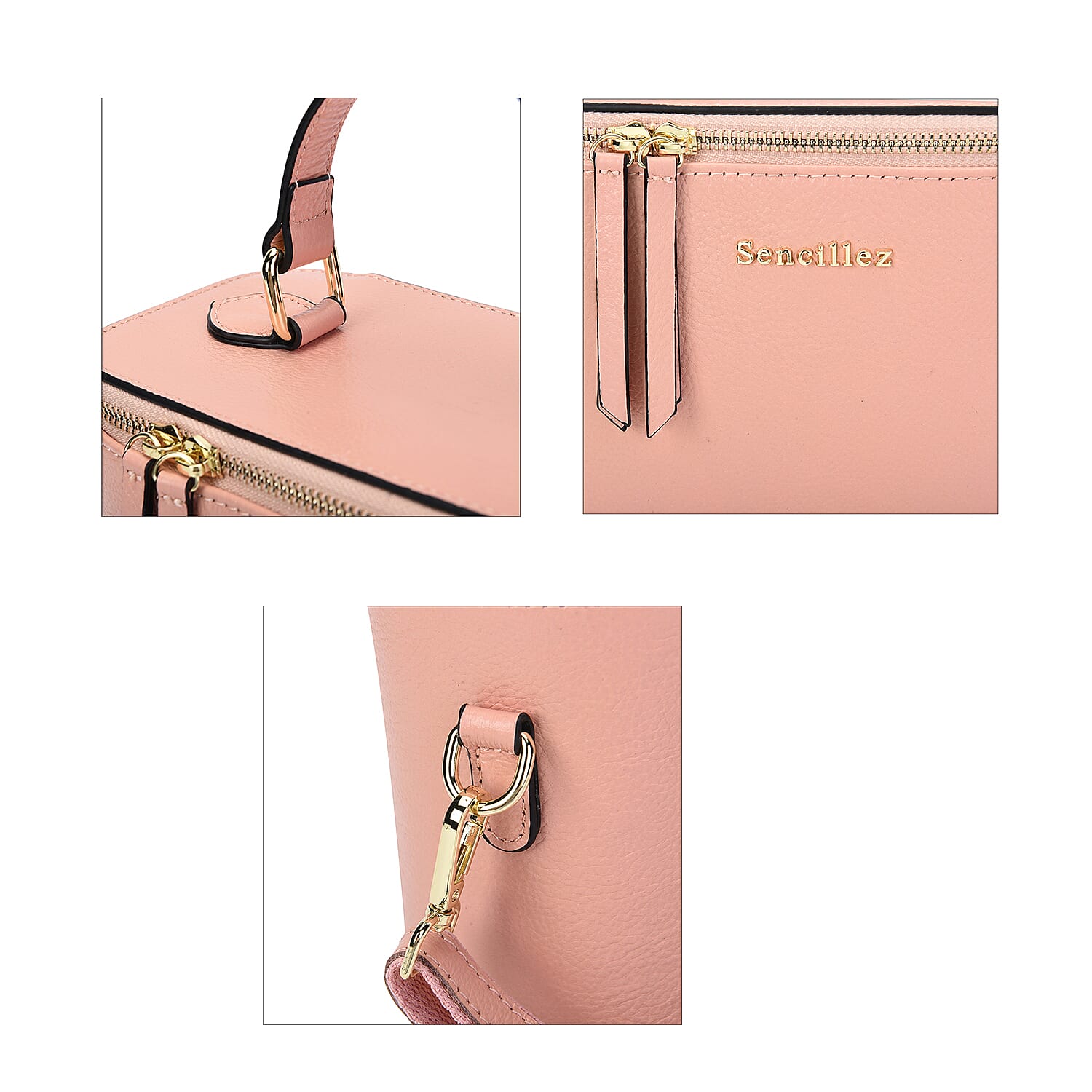 SENCILLEZ 100% Genuine Leather Convertible Bag with Detachable Strap and Zipper Closure (Size 22x10x16cm) - Blue