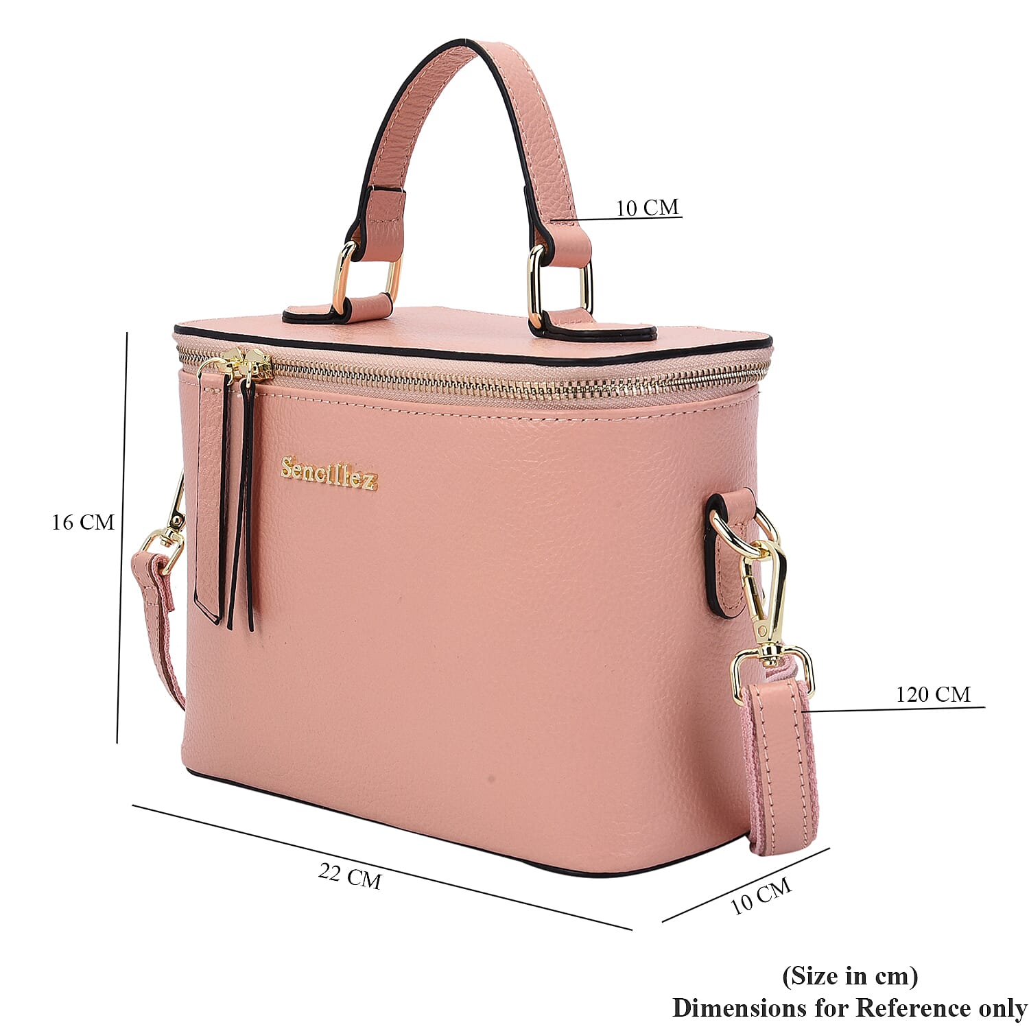 SENCILLEZ 100% Genuine Leather Convertible Bag with Detachable Strap and Zipper Closure (Size 22x10x16cm) - Blue