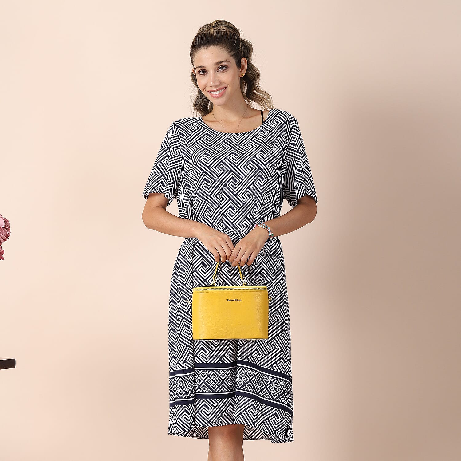 SENCILLEZ 100% Genuine Leather Convertible Bag with Detachable Strap and Zipper Closure (Size 22x10x16cm) - Blue