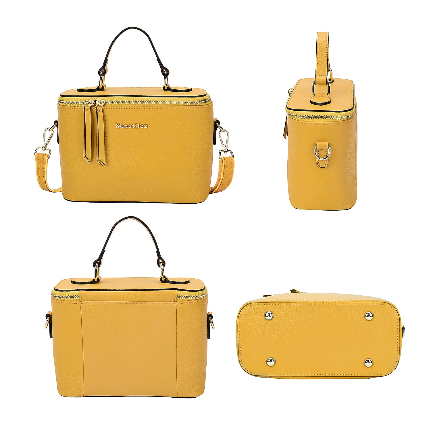 SENCILLEZ 100% Genuine Leather Convertible Bag with Detachable Strap and Zipper Closure (Size 22x10x16cm) - Blue