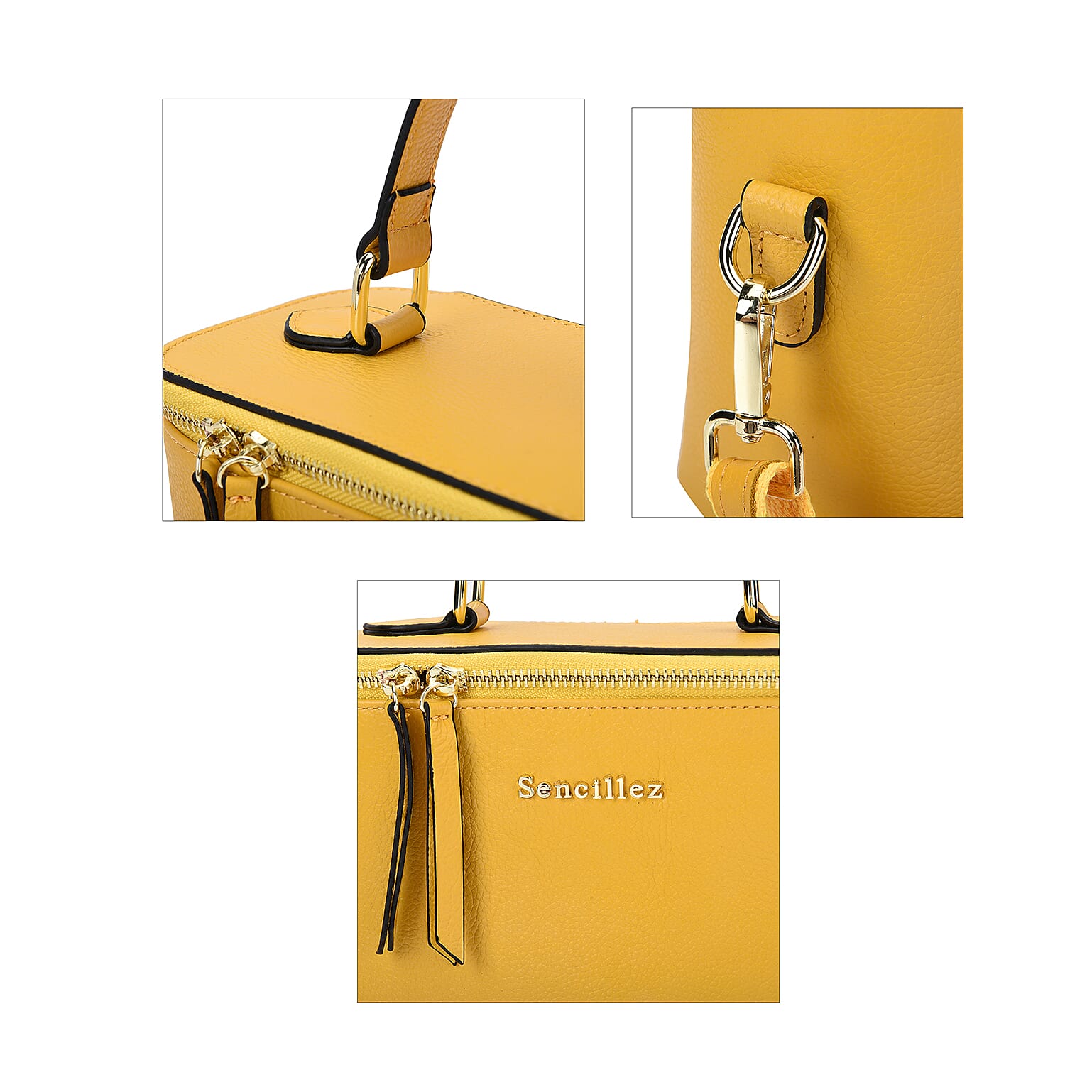 SENCILLEZ 100% Genuine Leather Convertible Bag with Detachable Strap and Zipper Closure (Size 22x10x16cm) - Blue