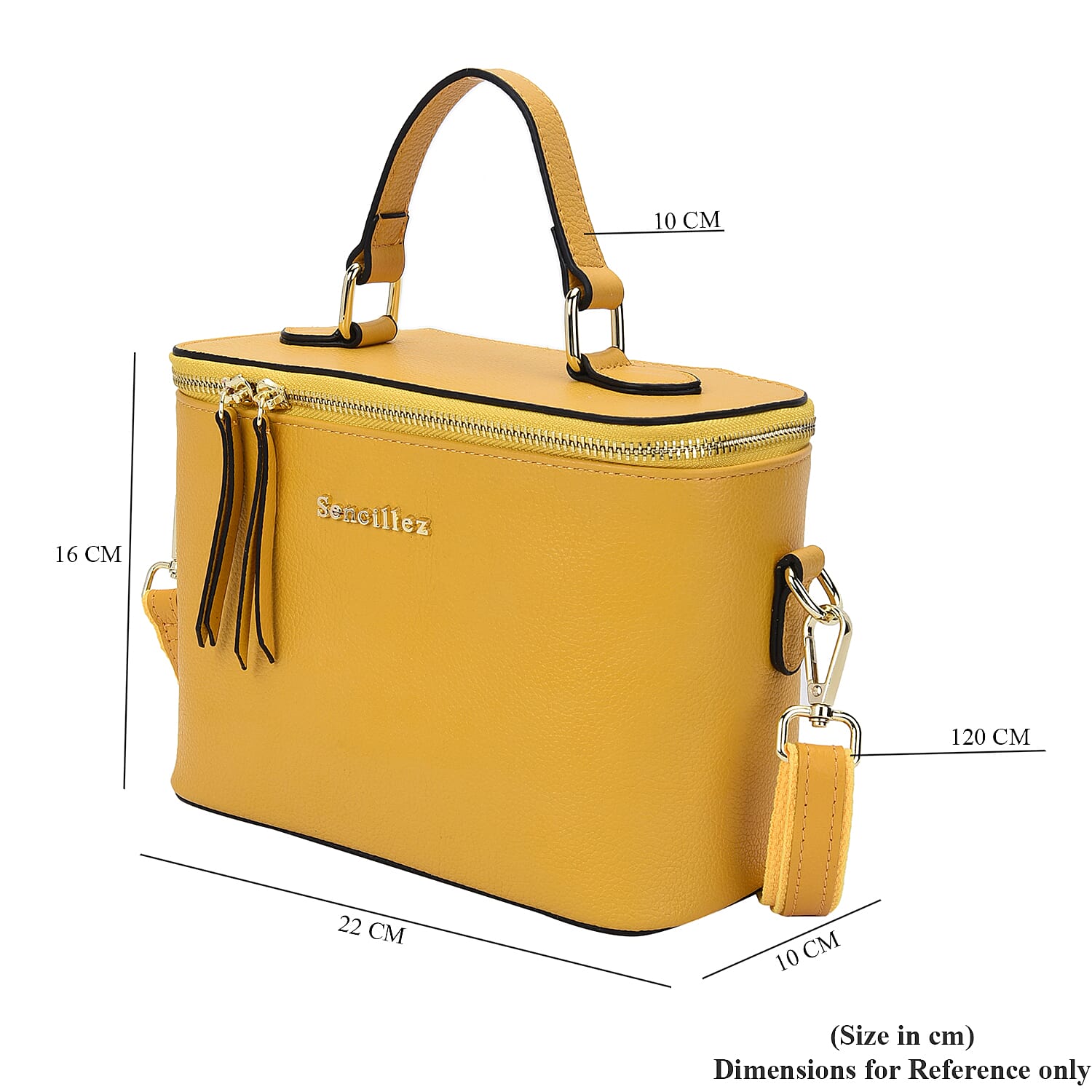 SENCILLEZ 100% Genuine Leather Convertible Bag with Detachable Strap and Zipper Closure (Size 22x10x16cm) - Blue