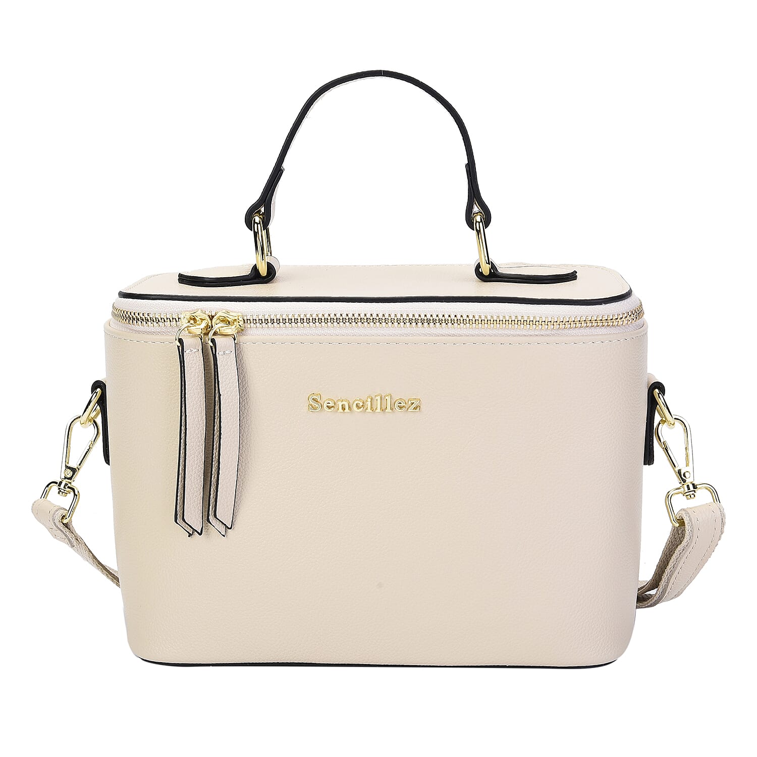 SENCILLEZ 100% Genuine Leather Convertible Bag with Detachable Strap and Zipper Closure (Size 22x10x16cm) - Blue