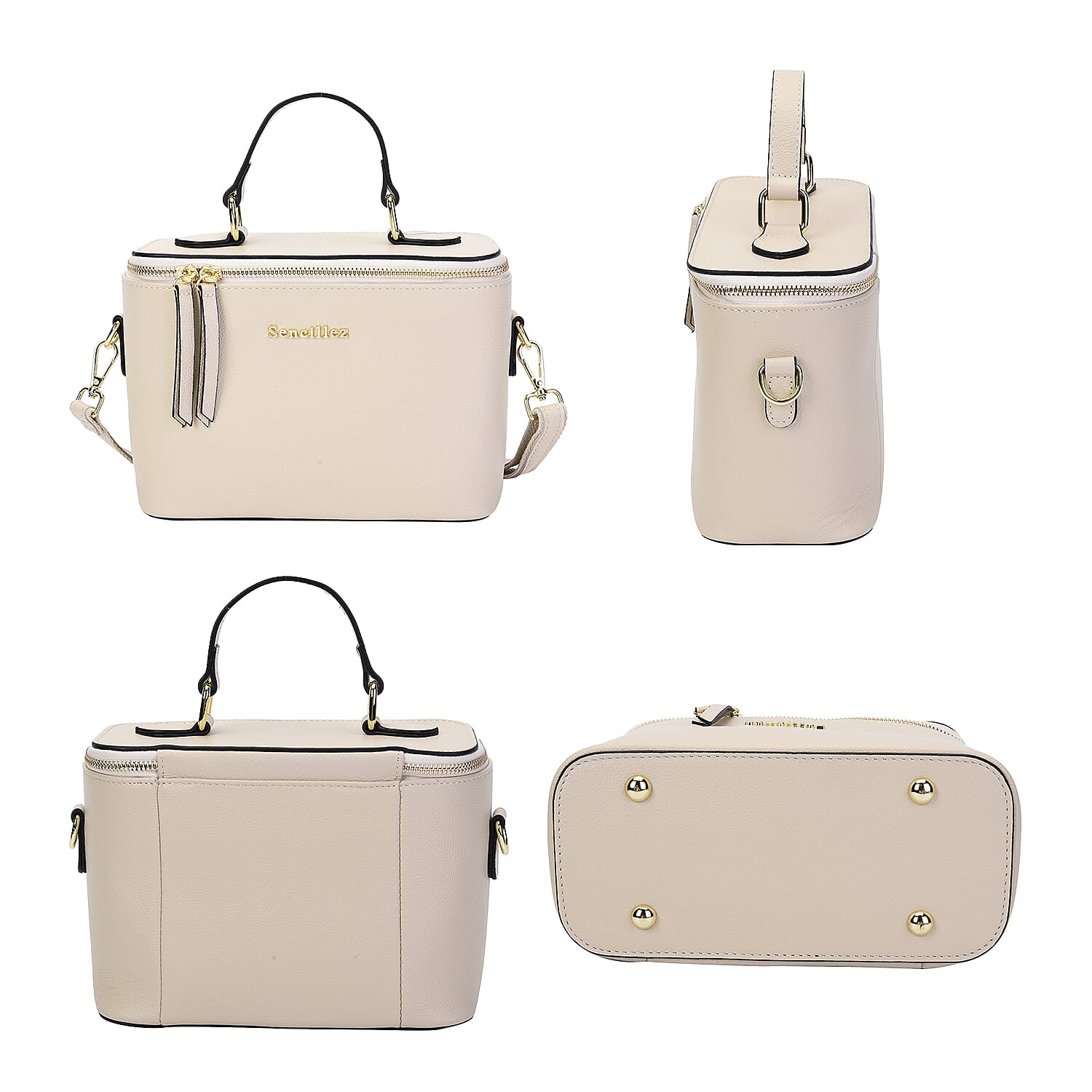 SENCILLEZ 100% Genuine Leather Convertible Bag with Detachable Strap and Zipper Closure (Size 22x10x16cm) - Blue