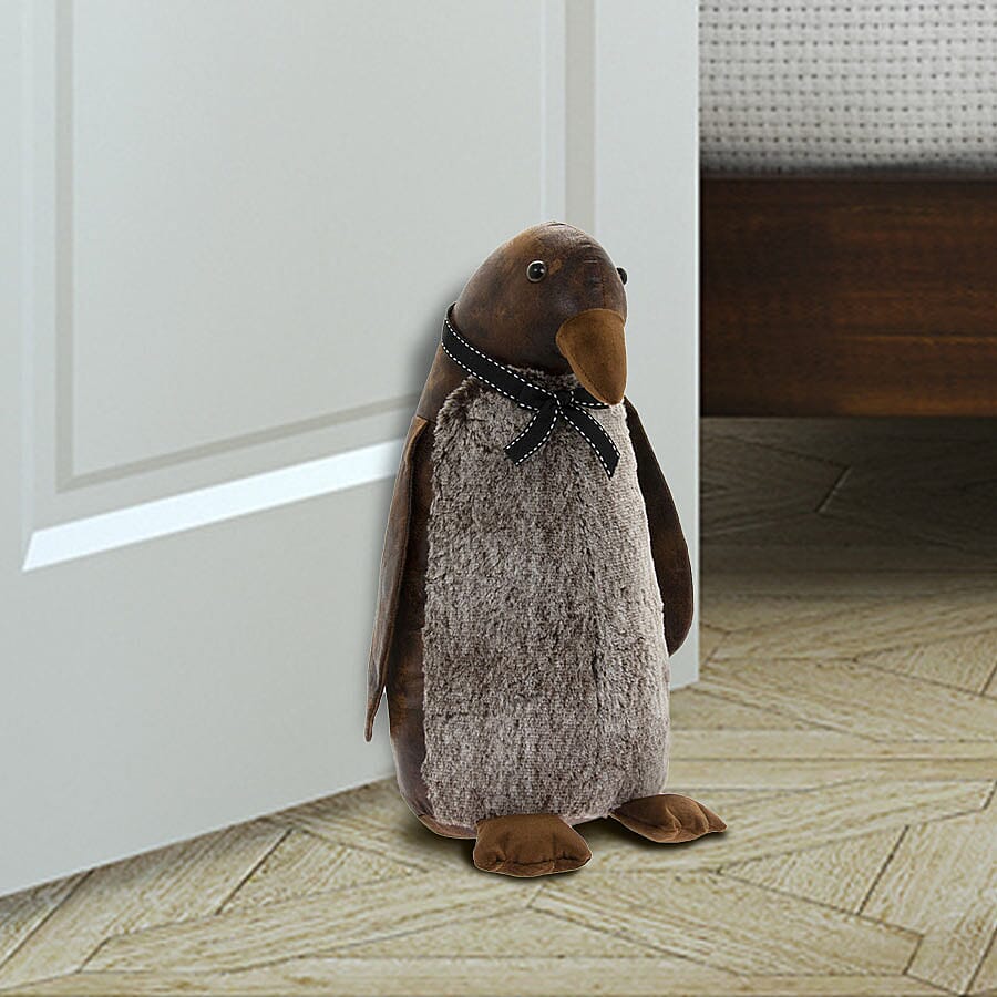 Lesser & Pavey Faux Leather Penguin Doorstop in Brown (38X16 CM)