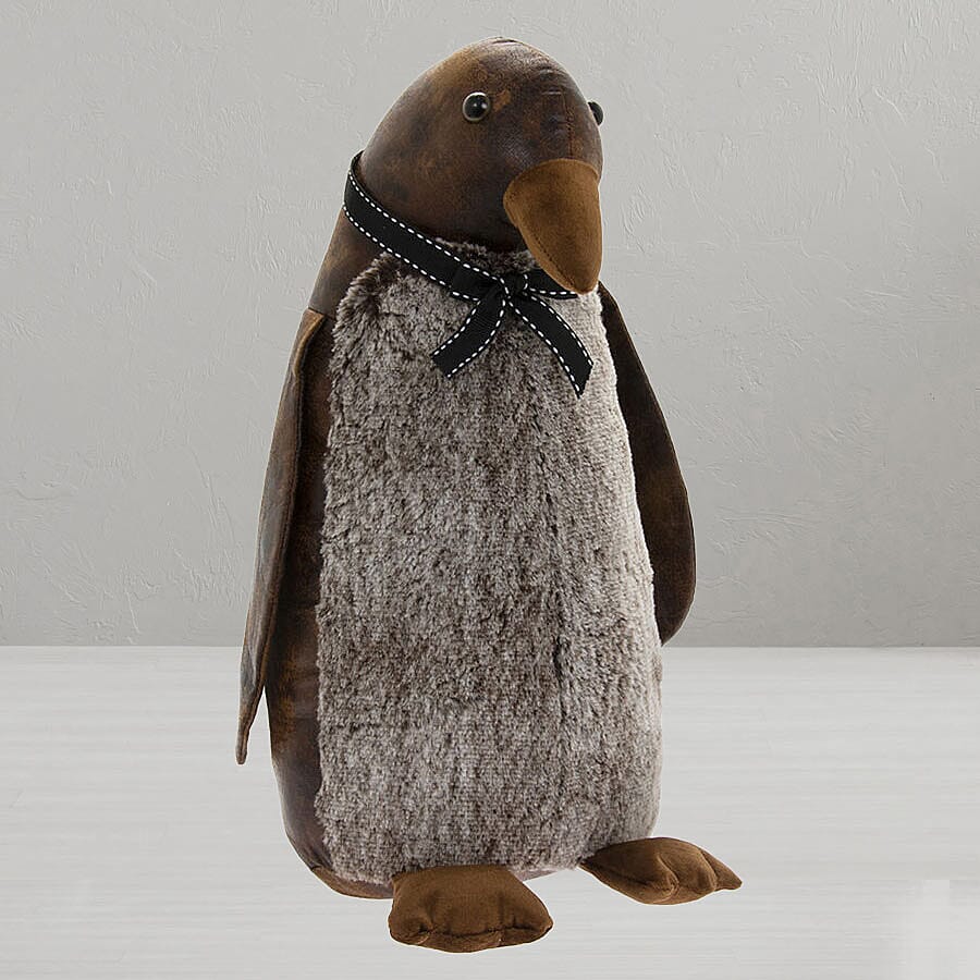 Lesser & Pavey Faux Leather Penguin Doorstop in Brown (38X16 CM)