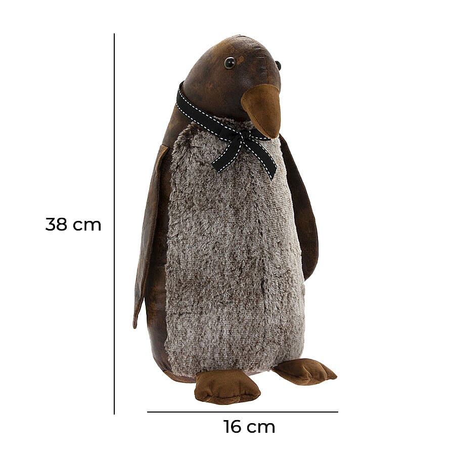 Lesser & Pavey Faux Leather Penguin Doorstop in Brown (38X16 CM)