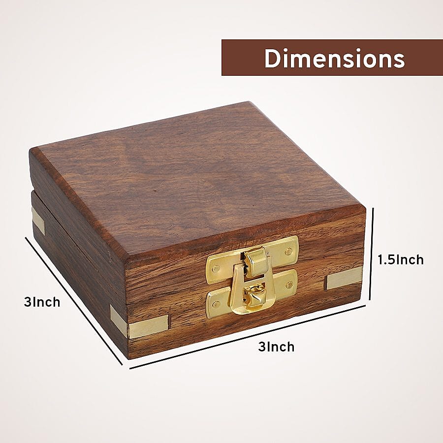 Handcrafted Wooden Box With Built in Silvertone Compass (Size 8X8X3 Cm) - Brown