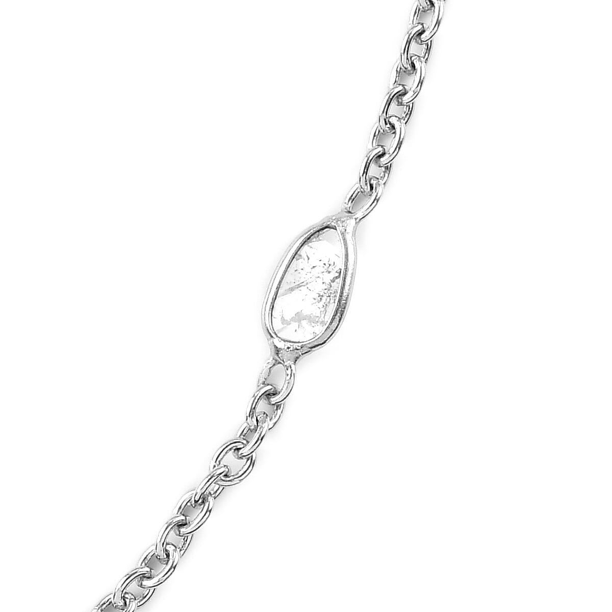 Polki Diamond Station Necklace (Size 18 with 2 Extender) in Platinum Overlay Sterling Silver 1.00 Ct.