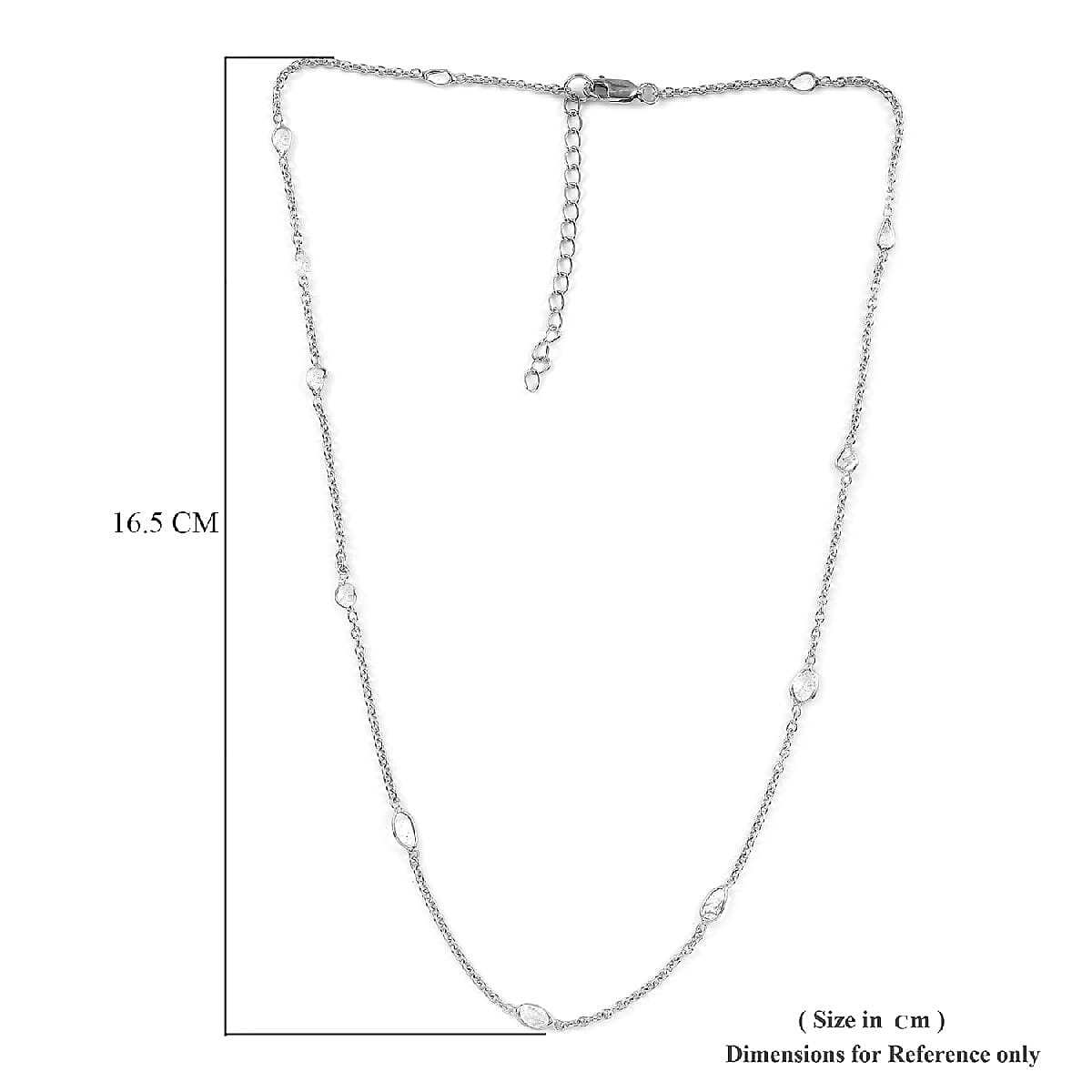 Polki Diamond Station Necklace (Size 18 with 2 Extender) in Platinum Overlay Sterling Silver 1.00 Ct.