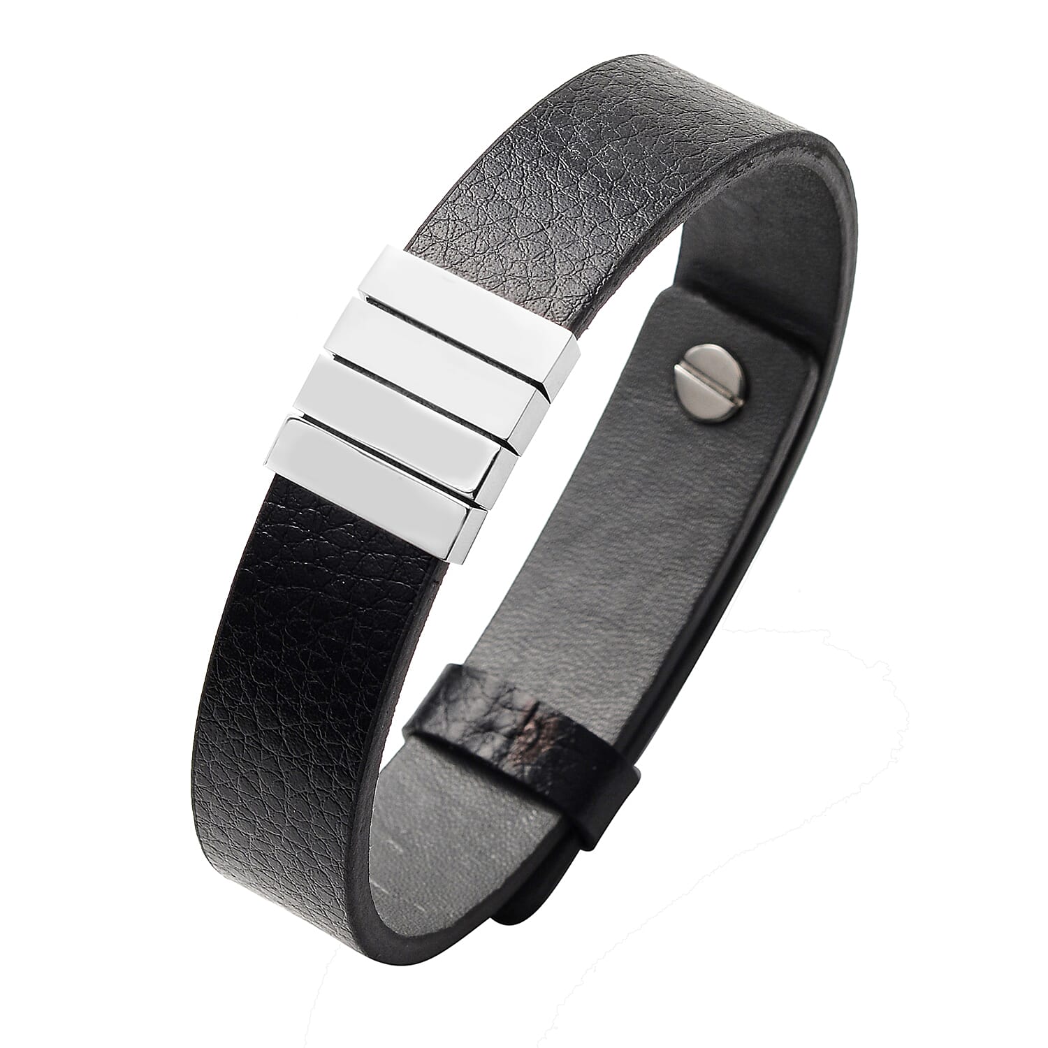 Genuine Leather Bracelet (Size 7 to 10 inch) in Stainless Steel