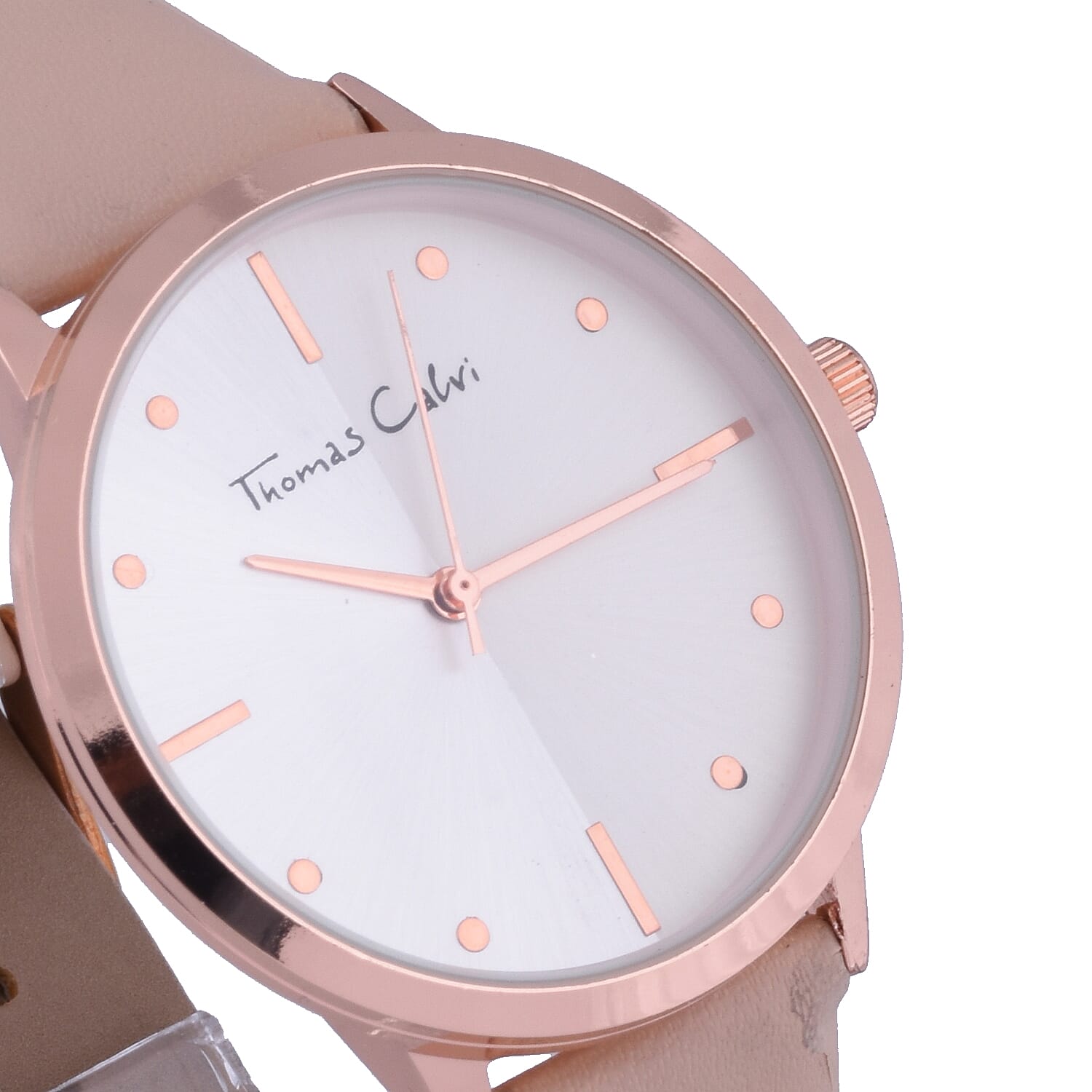 Thomas Calvi Ladies Watch with Gold Tone Case and Nude Colour Strap