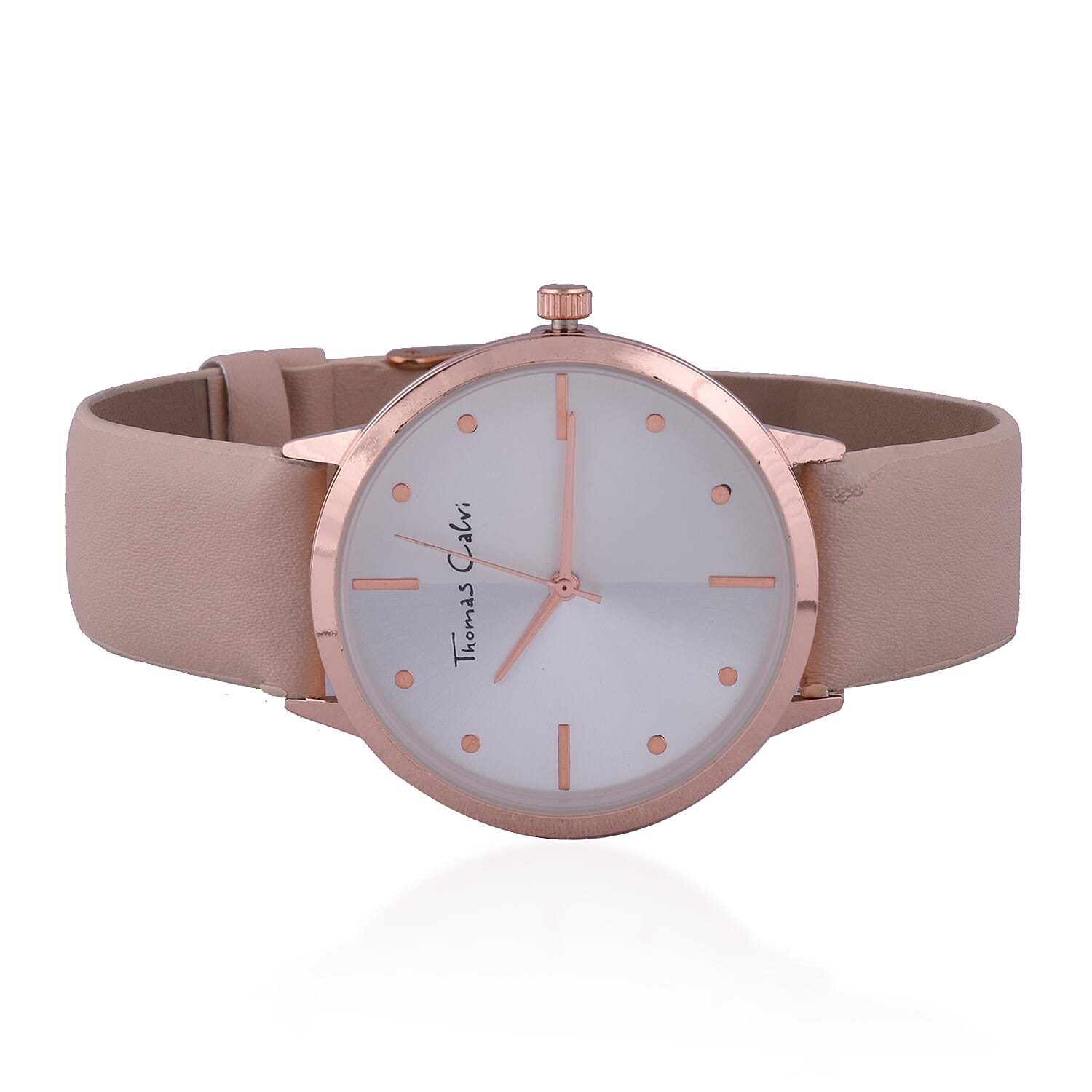 Thomas Calvi Ladies Watch with Gold Tone Case and Nude Colour Strap