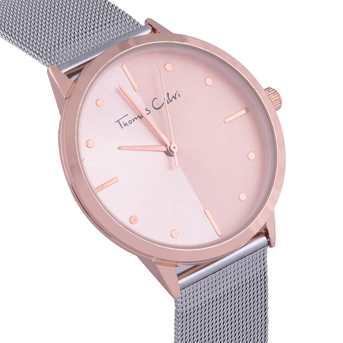 Thomas Calvi Ladies Bracelet Watch with Rose Gold Tone Case and Mesh Style Strap in Stainless Steel