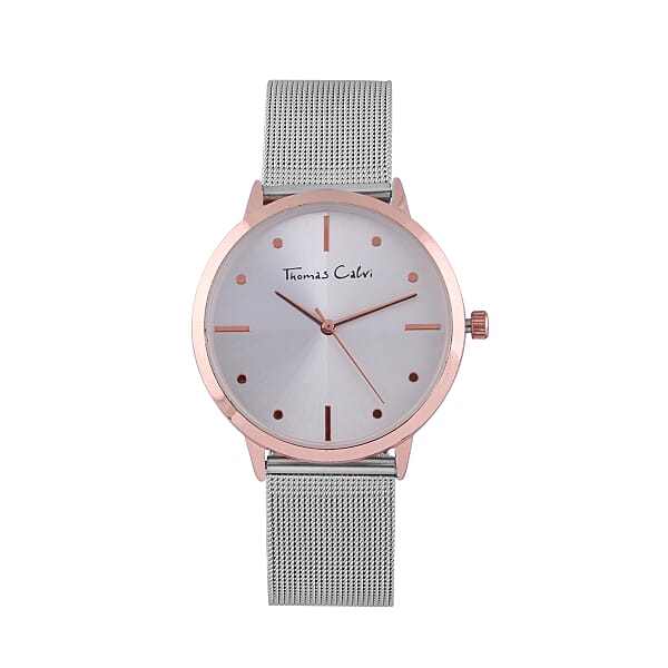 Thomas Calvi Ladies Bracelet Watch with Gold Tone Case and Mesh Style Strap  in Stainless Steel Strap up to 9in