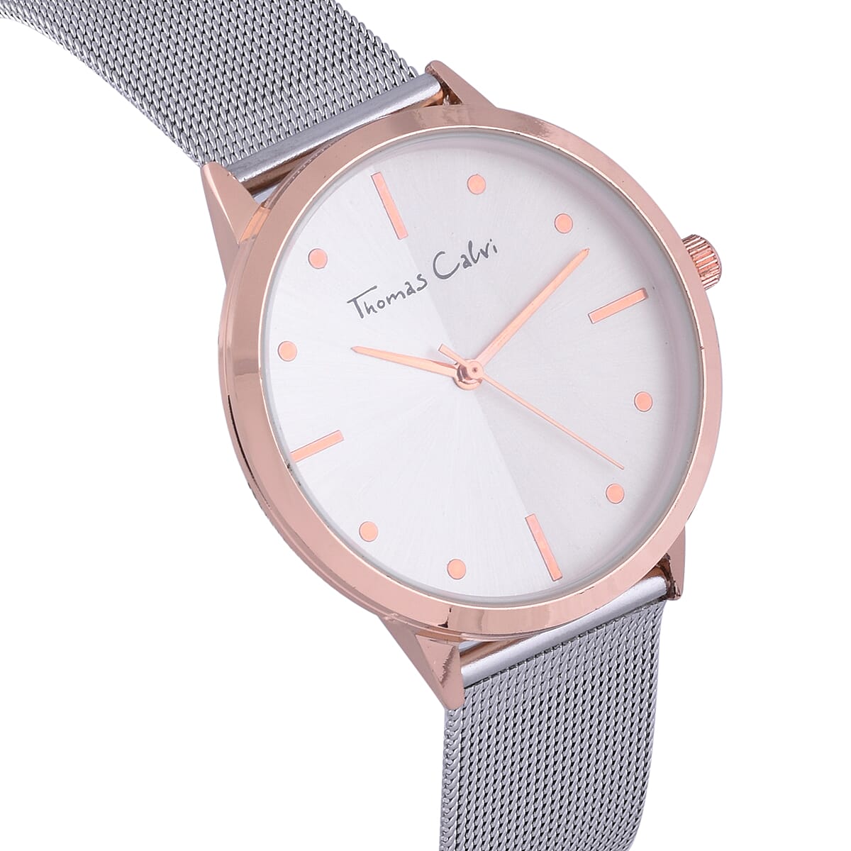 Thomas Calvi Ladies Bracelet Watch with Gold Tone Case and Mesh Style Strap in Stainless Steel - Strap up to 9in