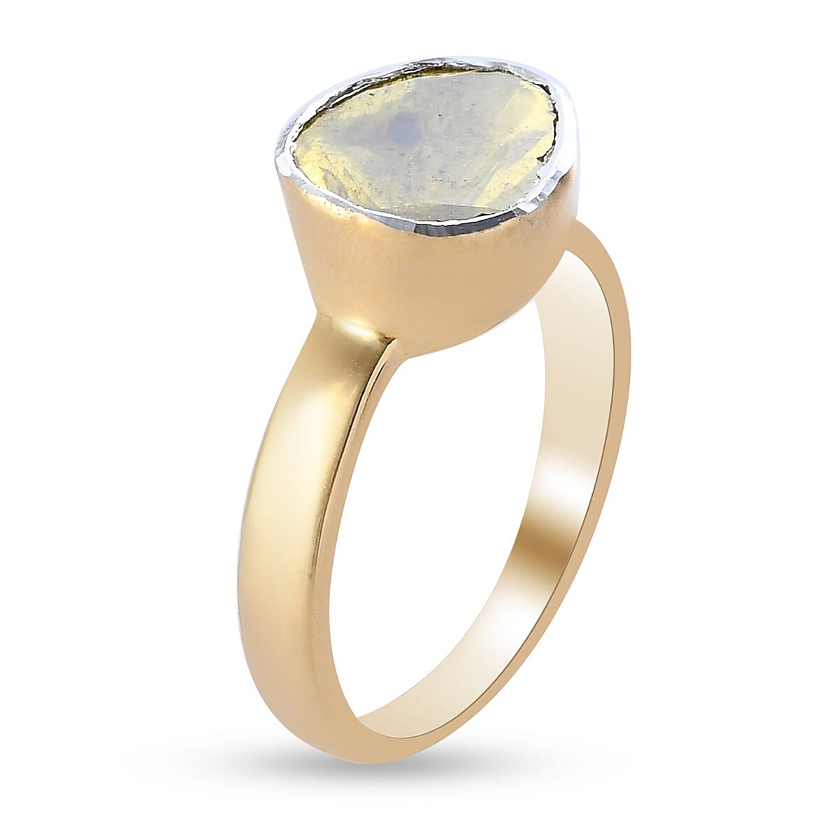 Yellow Polki Diamond Handcrafted Ring in Platinum Overlay Sterling Silver 0.50 Ct