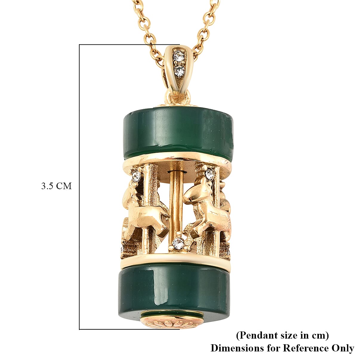 Green Agate and White Austrian Crystal Necklace (Size - 24) in Stainless Steel 18.01 Ct.