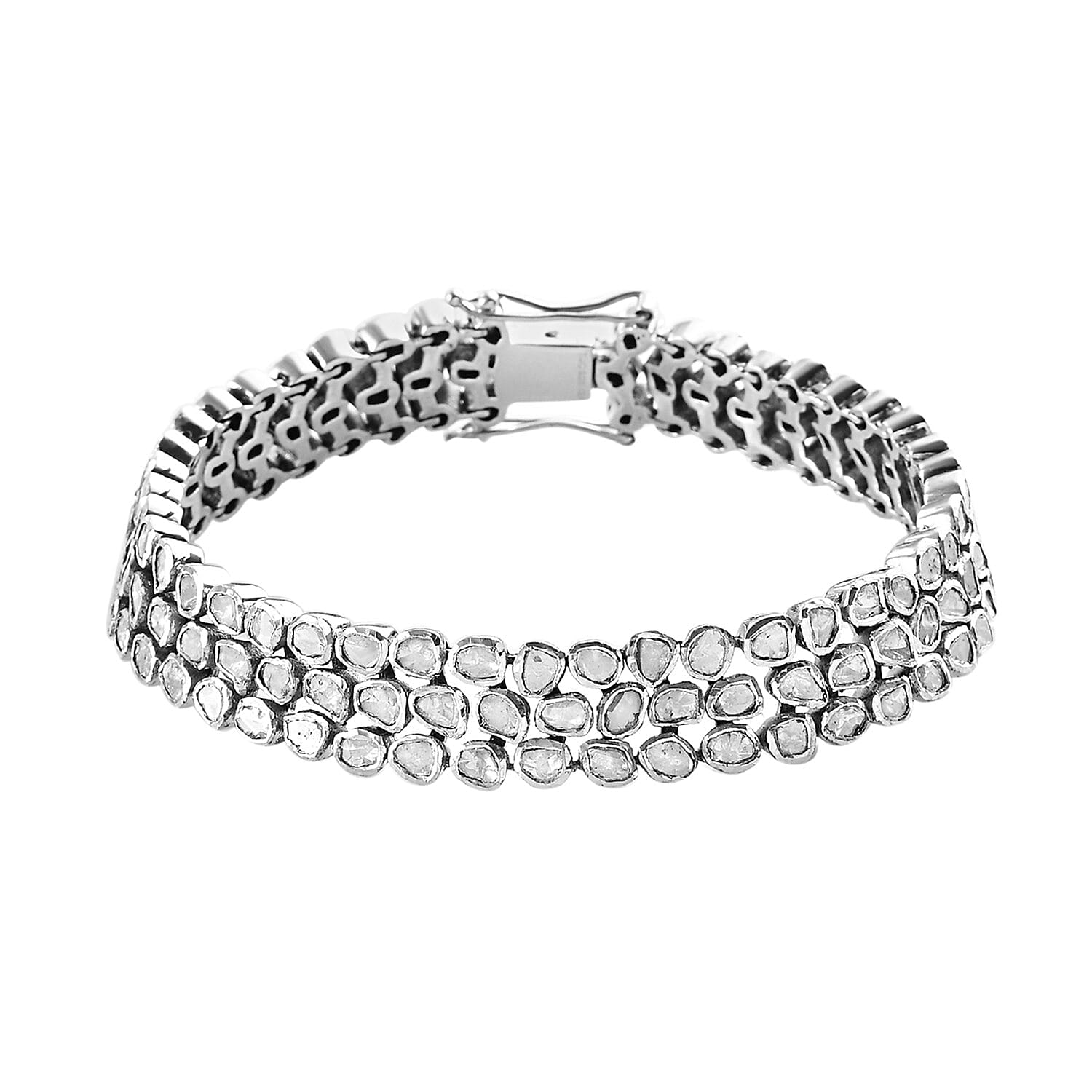 GP Polki Diamond Bracelet (Size - 8) in Platinum Overlay Sterling Silver 7.52 Ct, Silver Wt. 33.36 Gms.