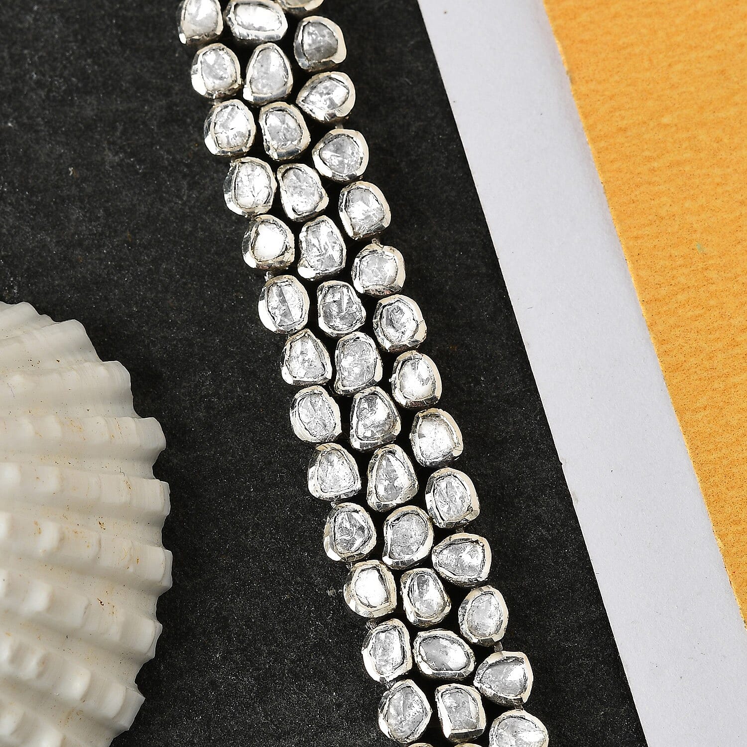 GP Polki Diamond Bracelet (Size - 8) in Platinum Overlay Sterling Silver 7.52 Ct, Silver Wt. 33.36 Gms.