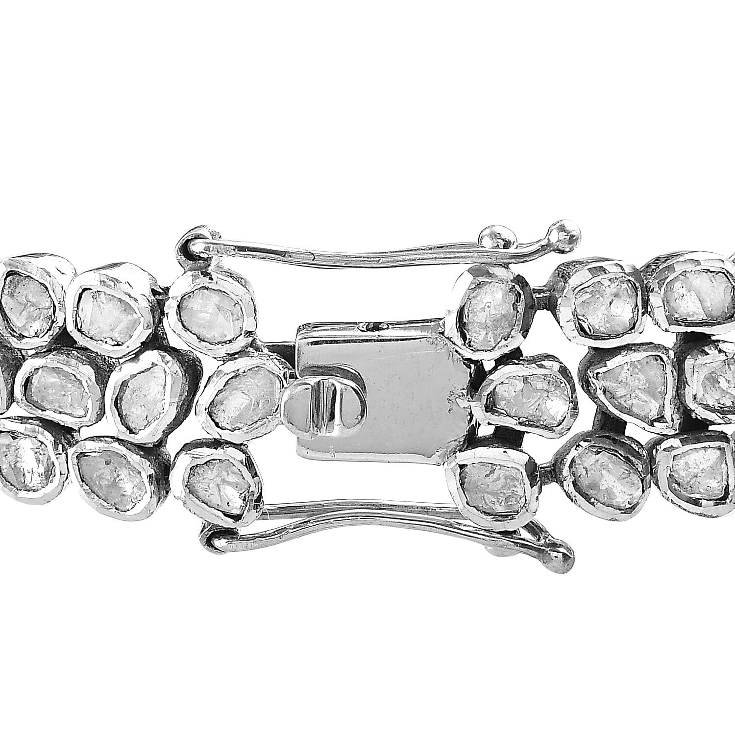 GP Polki Diamond Bracelet (Size - 8) in Platinum Overlay Sterling Silver 7.52 Ct, Silver Wt. 33.36 Gms.