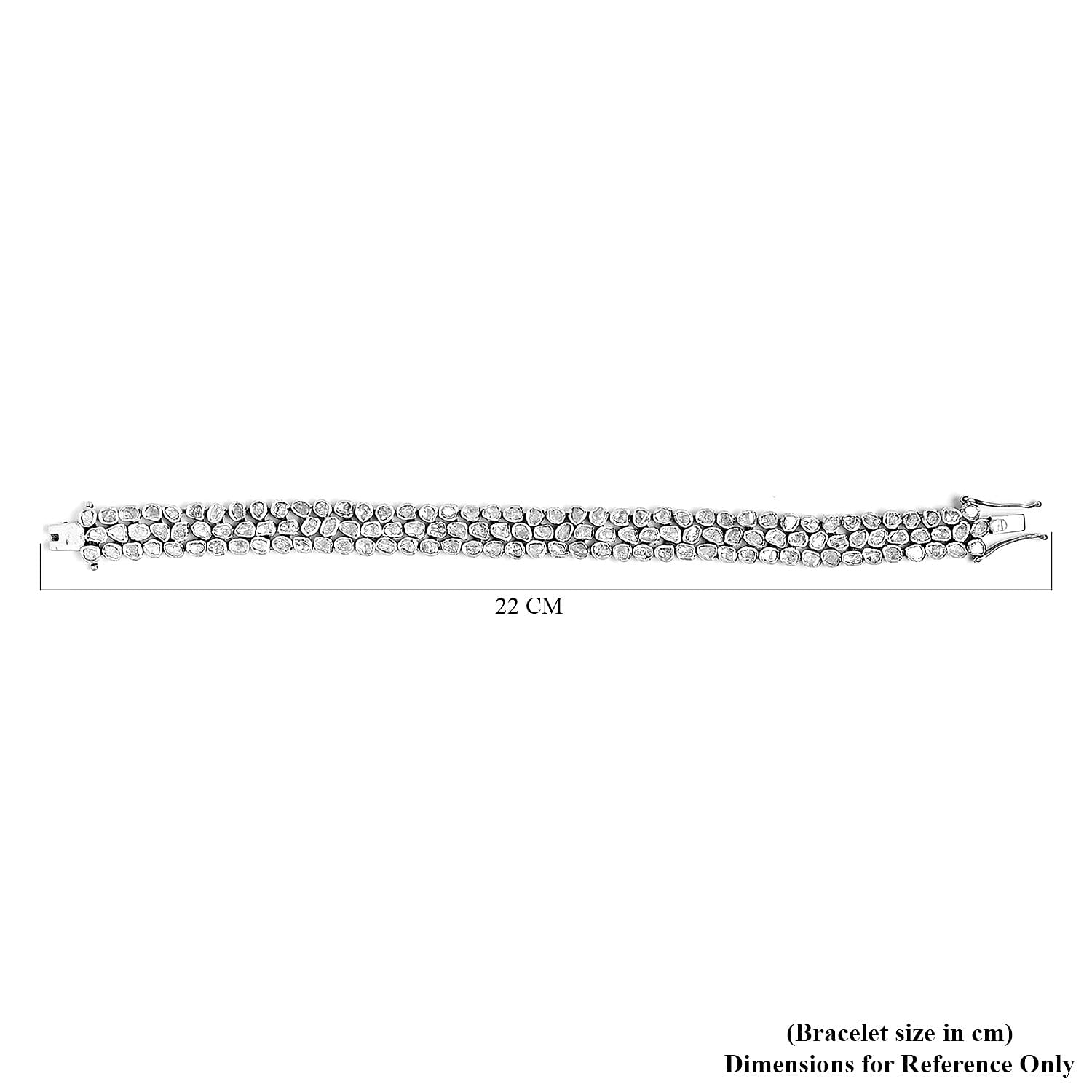 GP Polki Diamond Bracelet (Size - 8) in Platinum Overlay Sterling Silver 7.52 Ct, Silver Wt. 33.36 Gms.