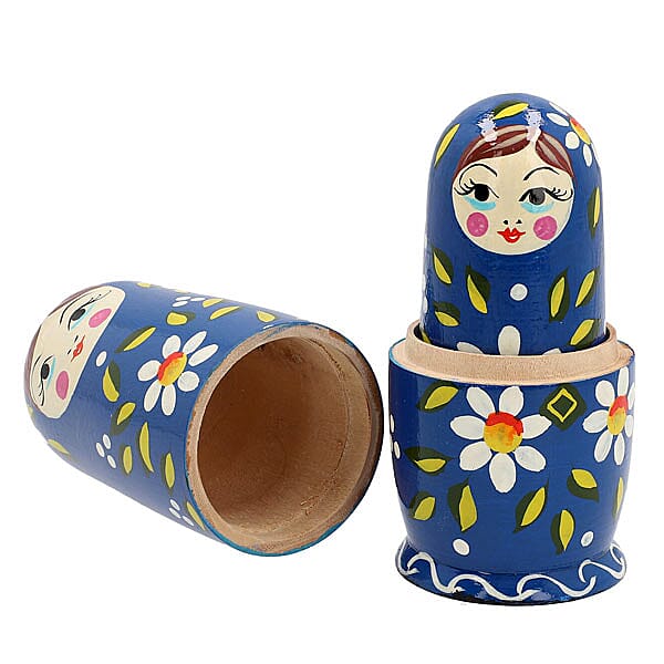 Hand Painted Wooden Nesting Doll/Stacking Dolls- Set of 5 (Size 15X5, 9.5X3, 5.5X2, 4.5X1.5, 2.5X1.5 Cm) - Navy
