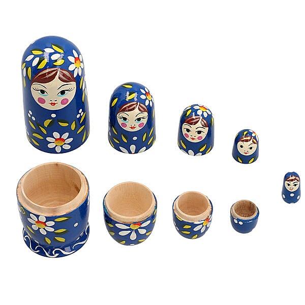 Hand Painted Wooden Nesting Doll/Stacking Dolls- Set of 5 (Size 15X5, 9.5X3, 5.5X2, 4.5X1.5, 2.5X1.5 Cm) - Navy