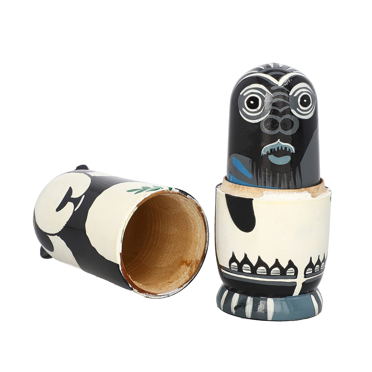 Hand Painted Wooden Nesting Doll/Stacking Dolls(Paanda family)- Set of 5 Piece (  15X5, 9.5X3, 5.5X2, 4.5X1.5, 2.5X1.5 Cm) - Multi Colour
