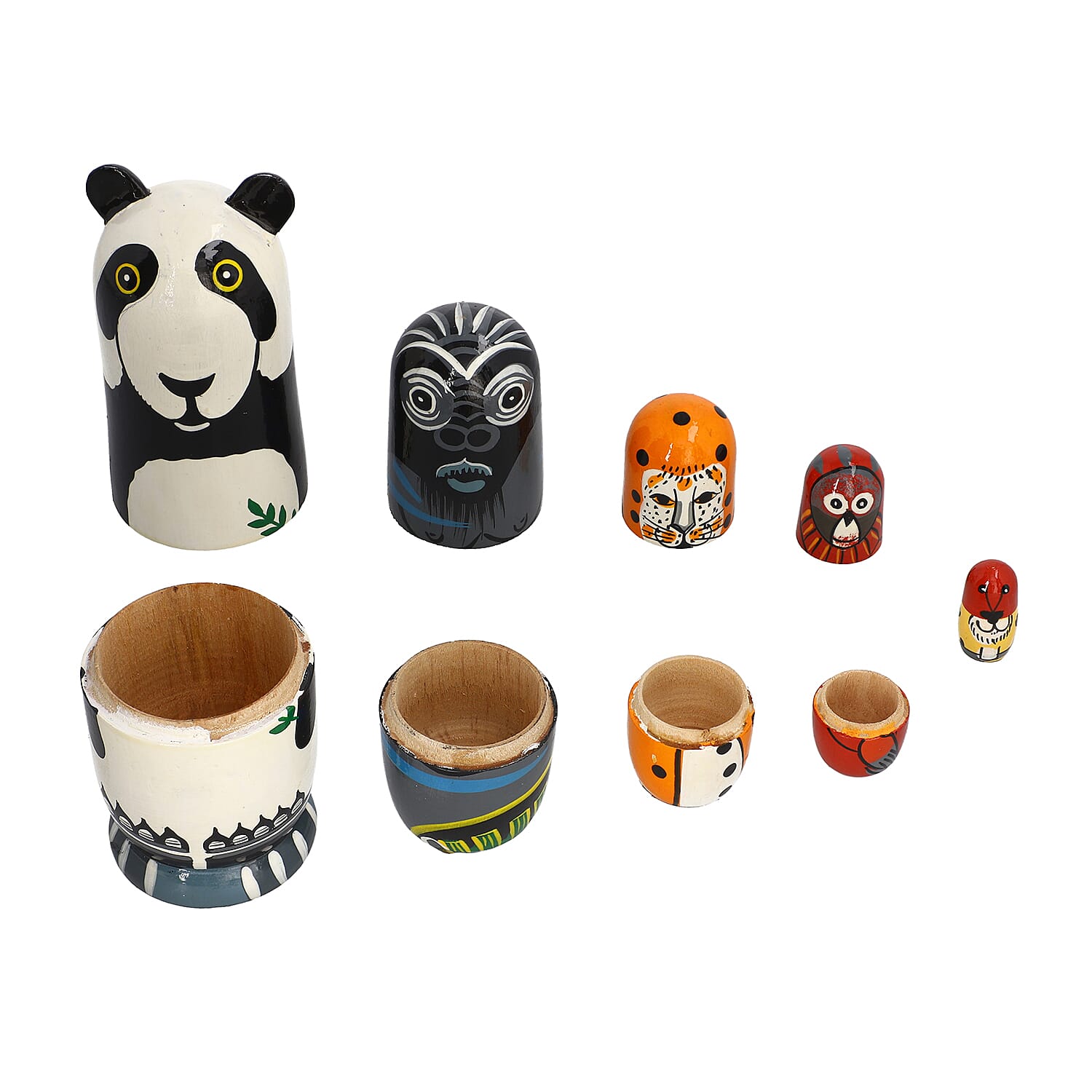 Hand Painted Wooden Nesting Doll/Stacking Dolls(Paanda family)- Set of 5 Piece (  15X5, 9.5X3, 5.5X2, 4.5X1.5, 2.5X1.5 Cm) - Multi Colour