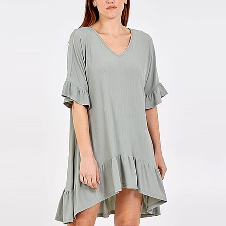 Nova of London High Low Tiered Hem Oversized Top (Size-M-L, Length - 95Cm) - Sage