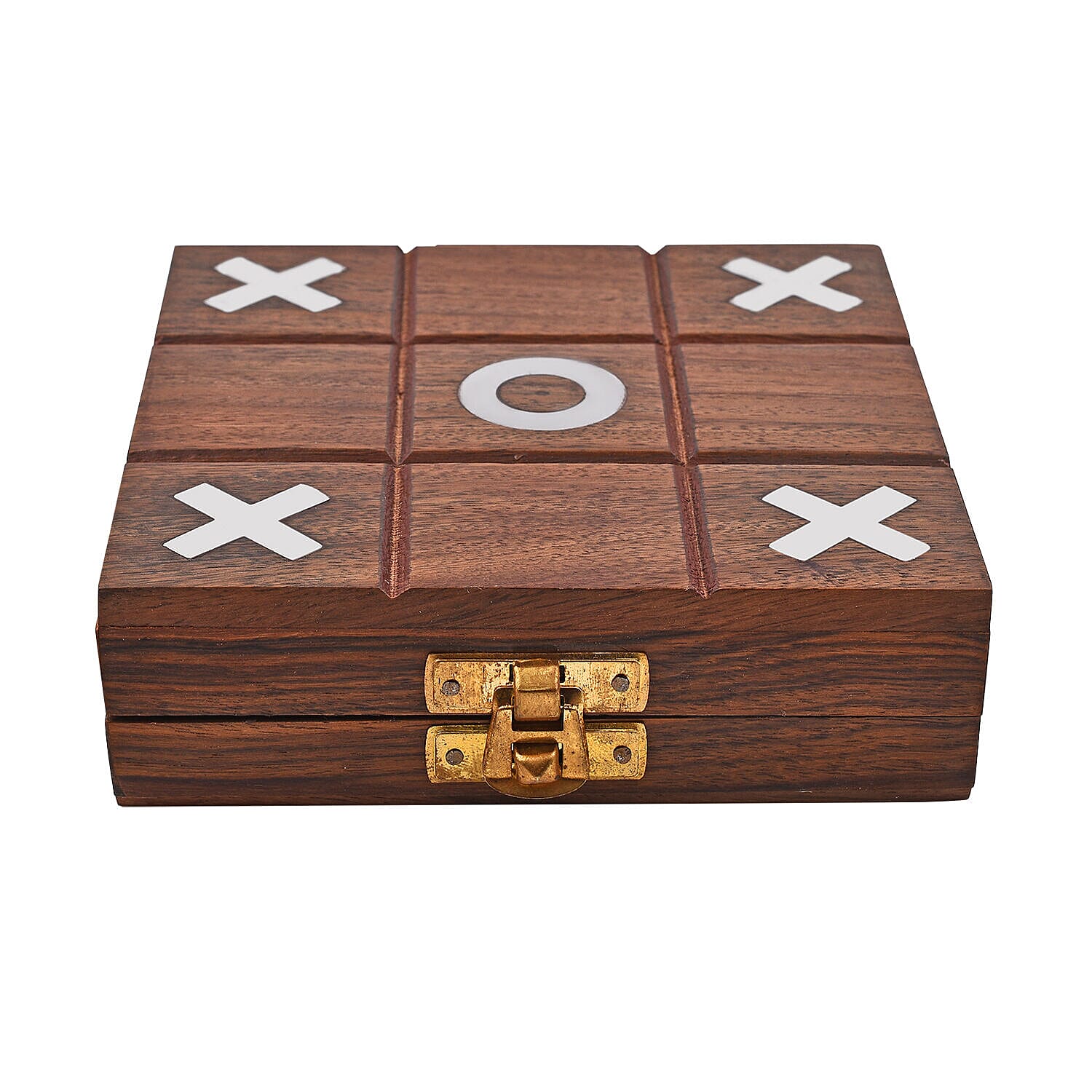Handcrafted Wooden Tic-Tac-Toe Game (Size 13x13x4 cm) - Brown