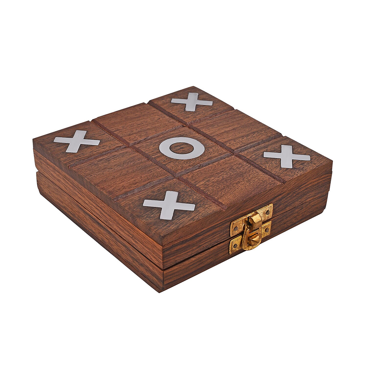 Handcrafted Wooden Tic-Tac-Toe Game (Size 13x13x4 cm) - Brown