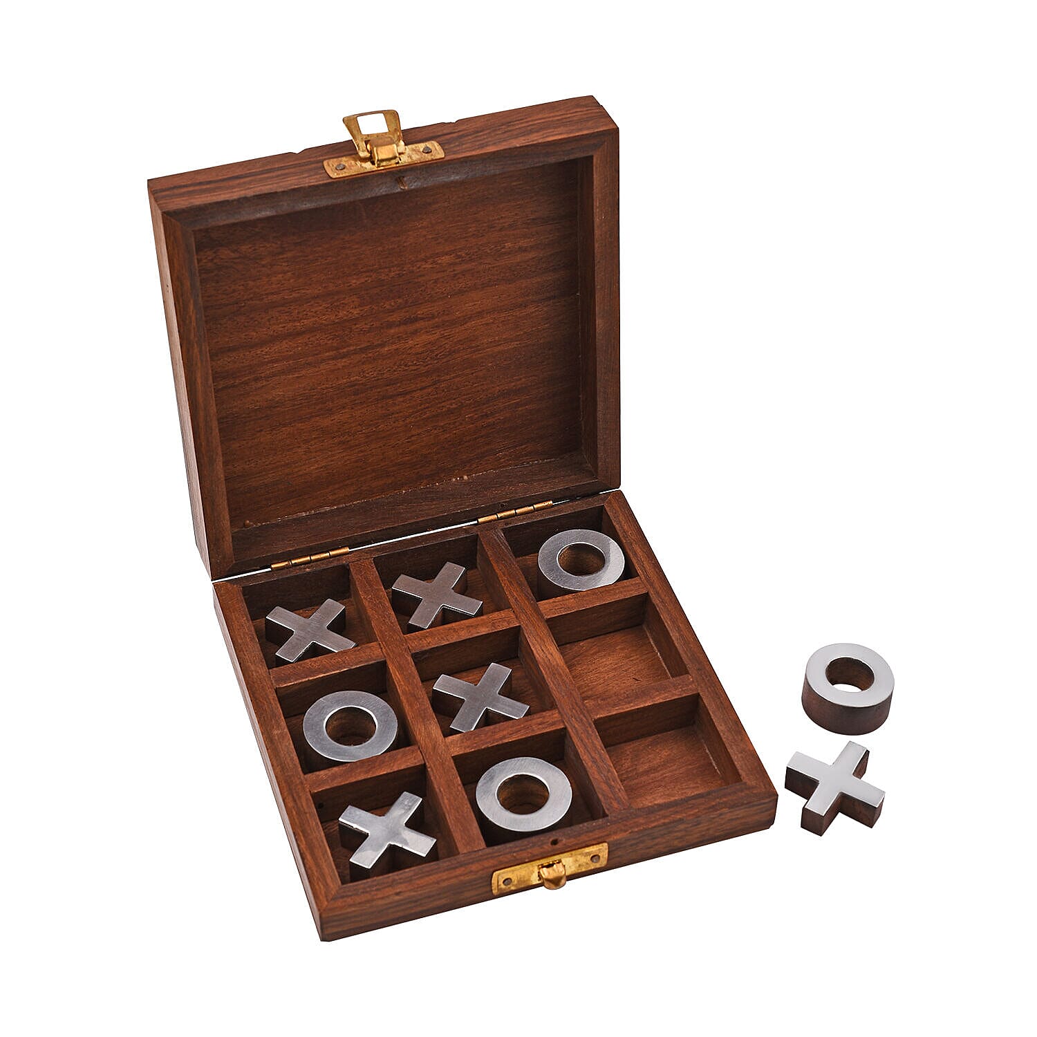 Handcrafted Wooden Tic-Tac-Toe Game (Size 13x13x4 cm) - Brown
