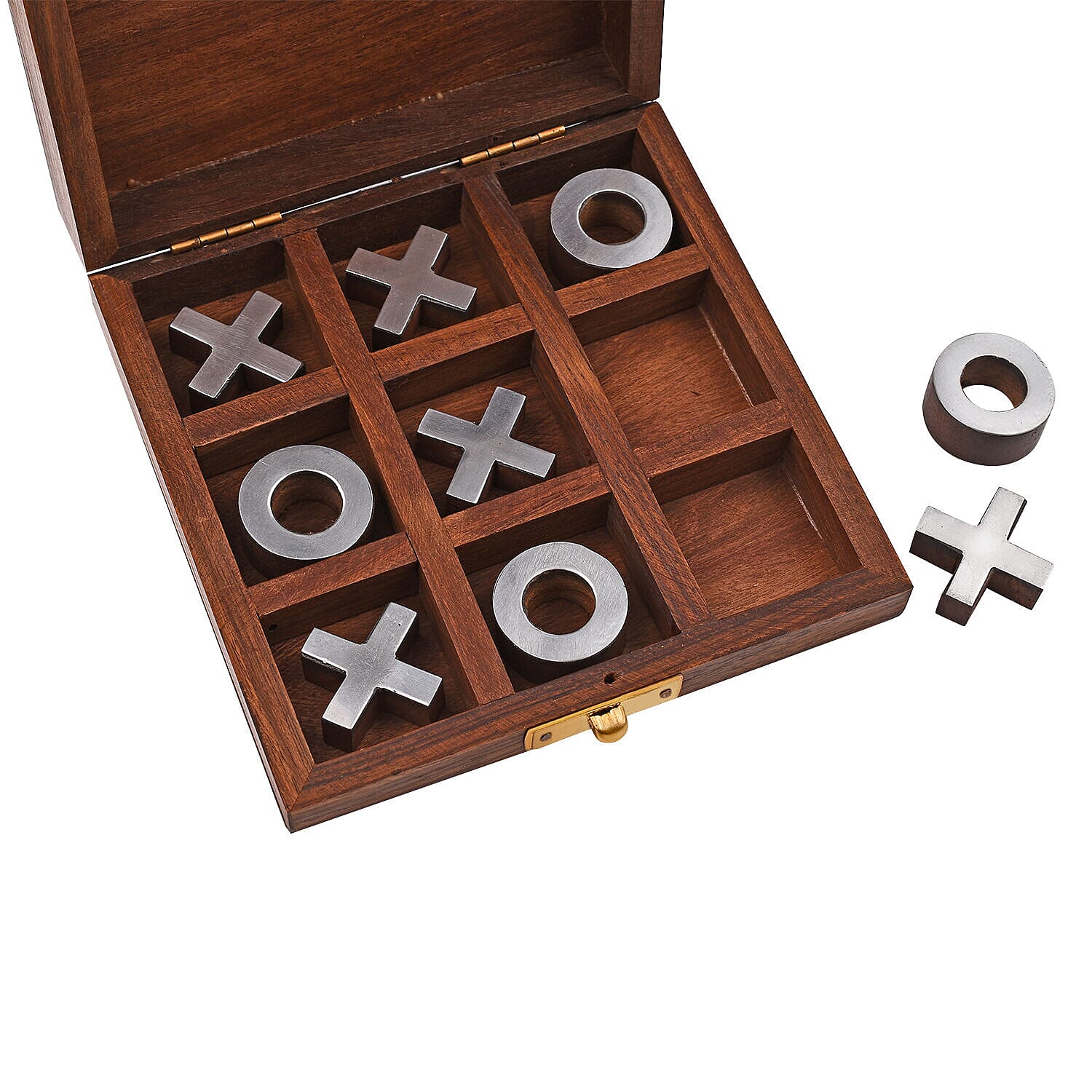 Handcrafted Wooden Tic-Tac-Toe Game (Size 13x13x4 cm) - Brown