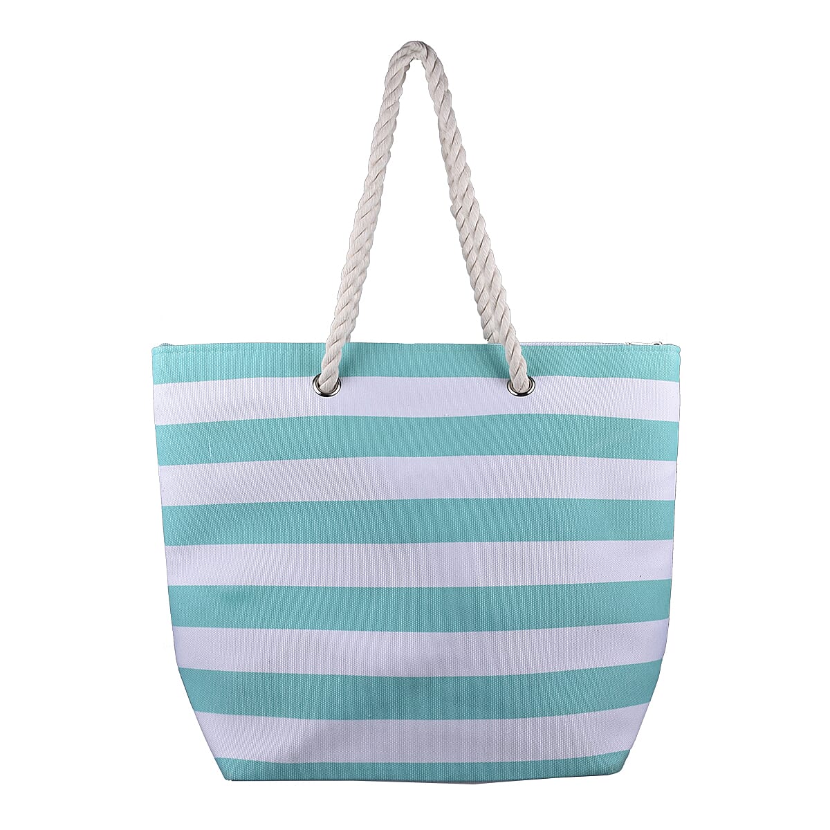 Turquoise Blue and White Striped Shopper Style Bag
