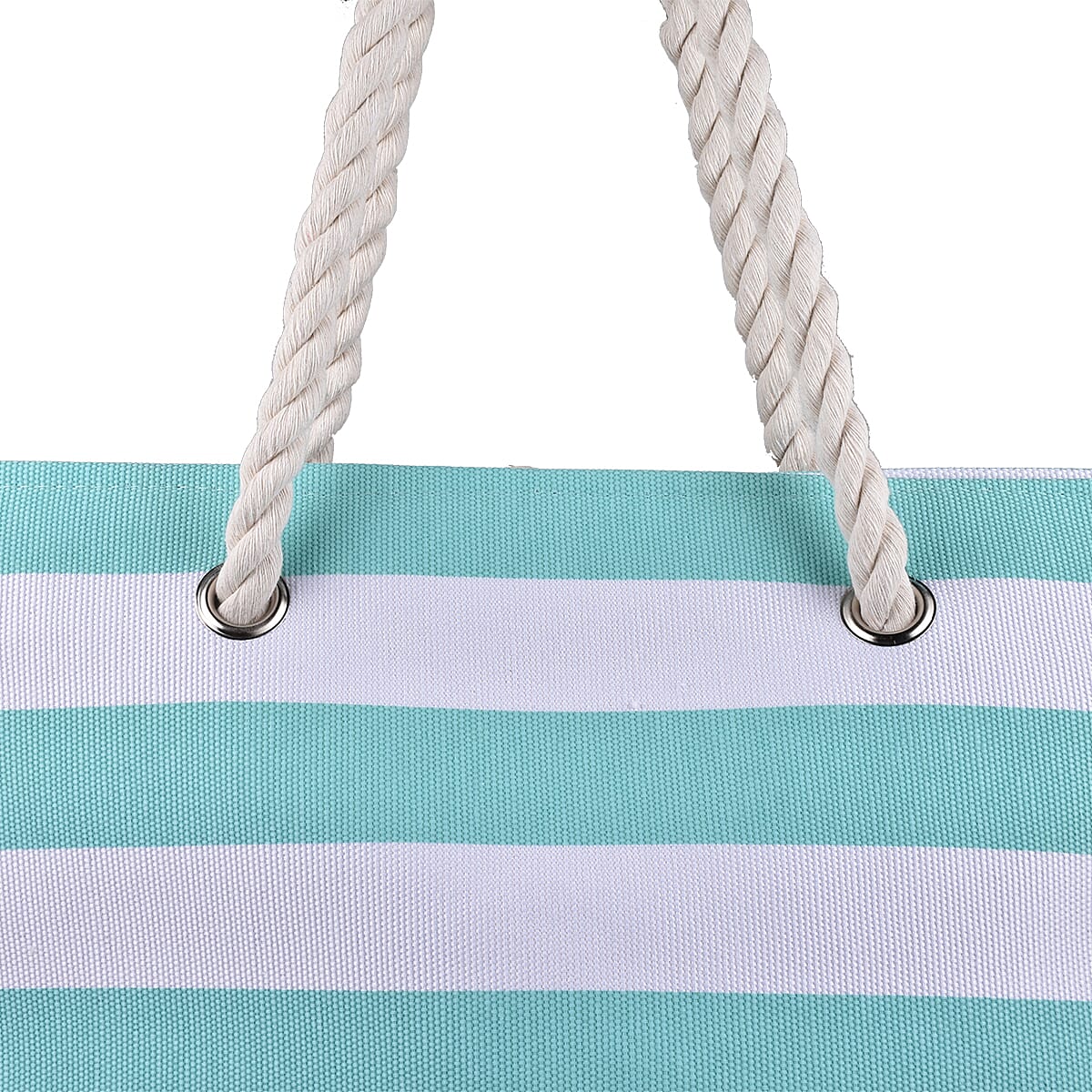 Turquoise Blue and White Striped Shopper Style Bag