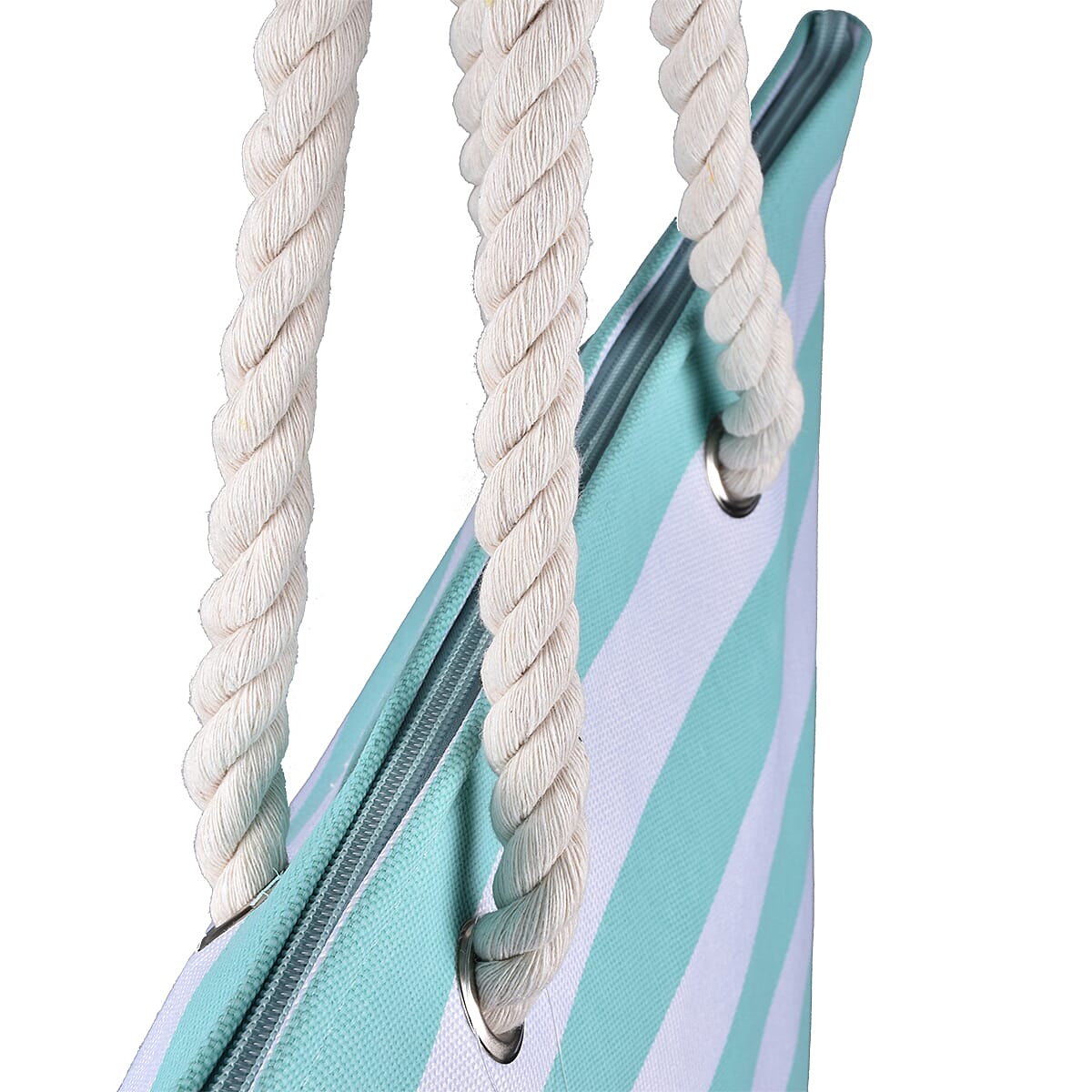 Turquoise Blue and White Striped Shopper Style Bag