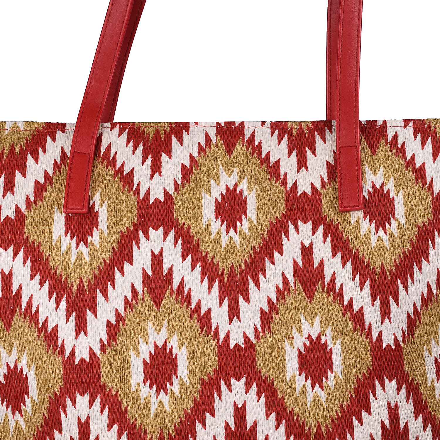 Red and Olive Green Aztec Print Design Shopper Style Bag