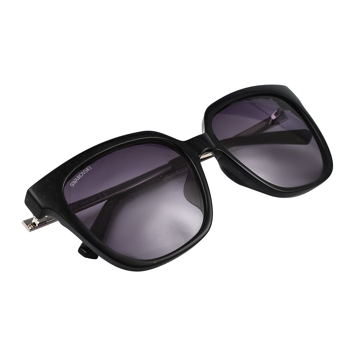 Womens Cat Eye Dark Grey Sunglasses With Grey Lenses And Silver Metal Temples