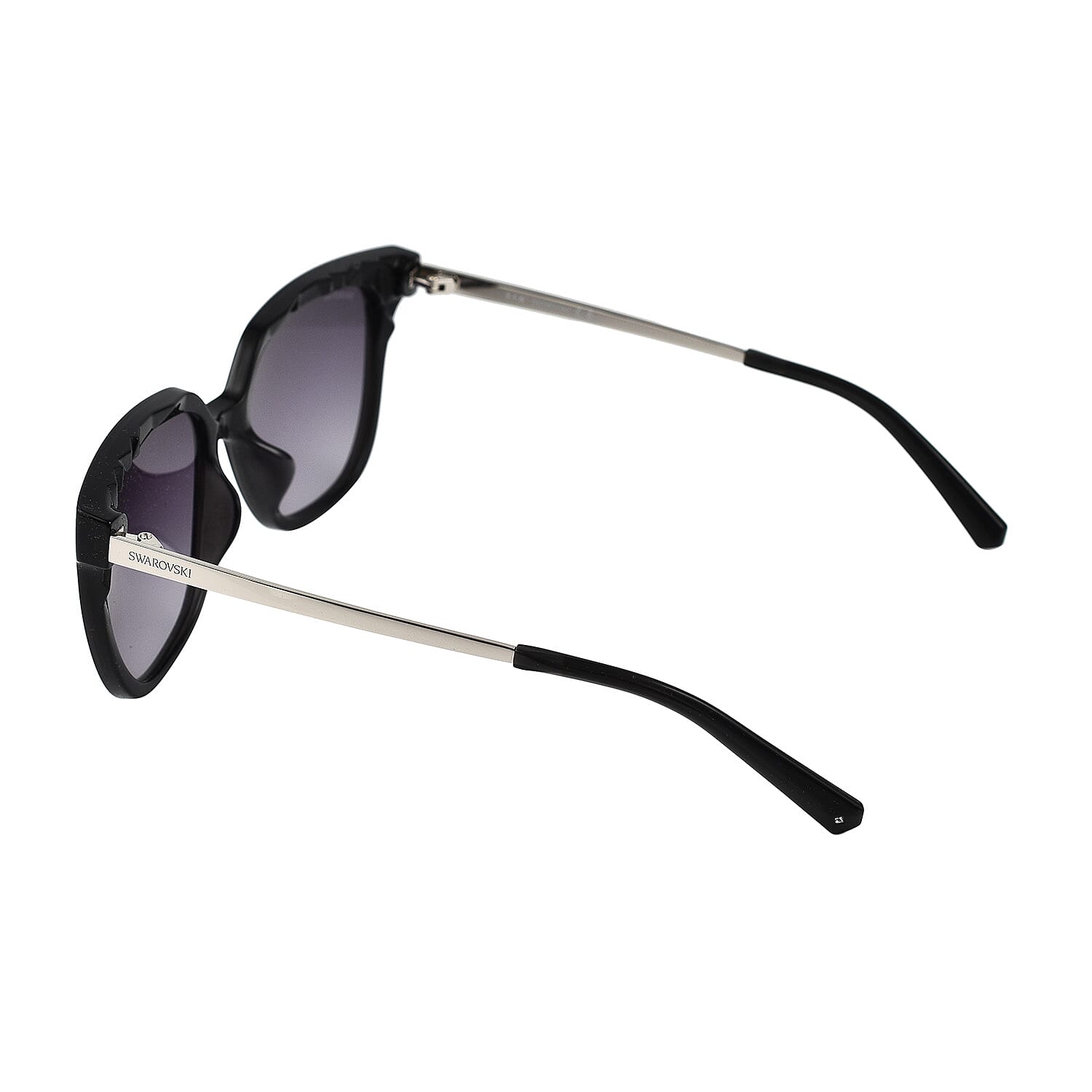 Womens Cat Eye Dark Grey Sunglasses With Grey Lenses And Silver Metal Temples