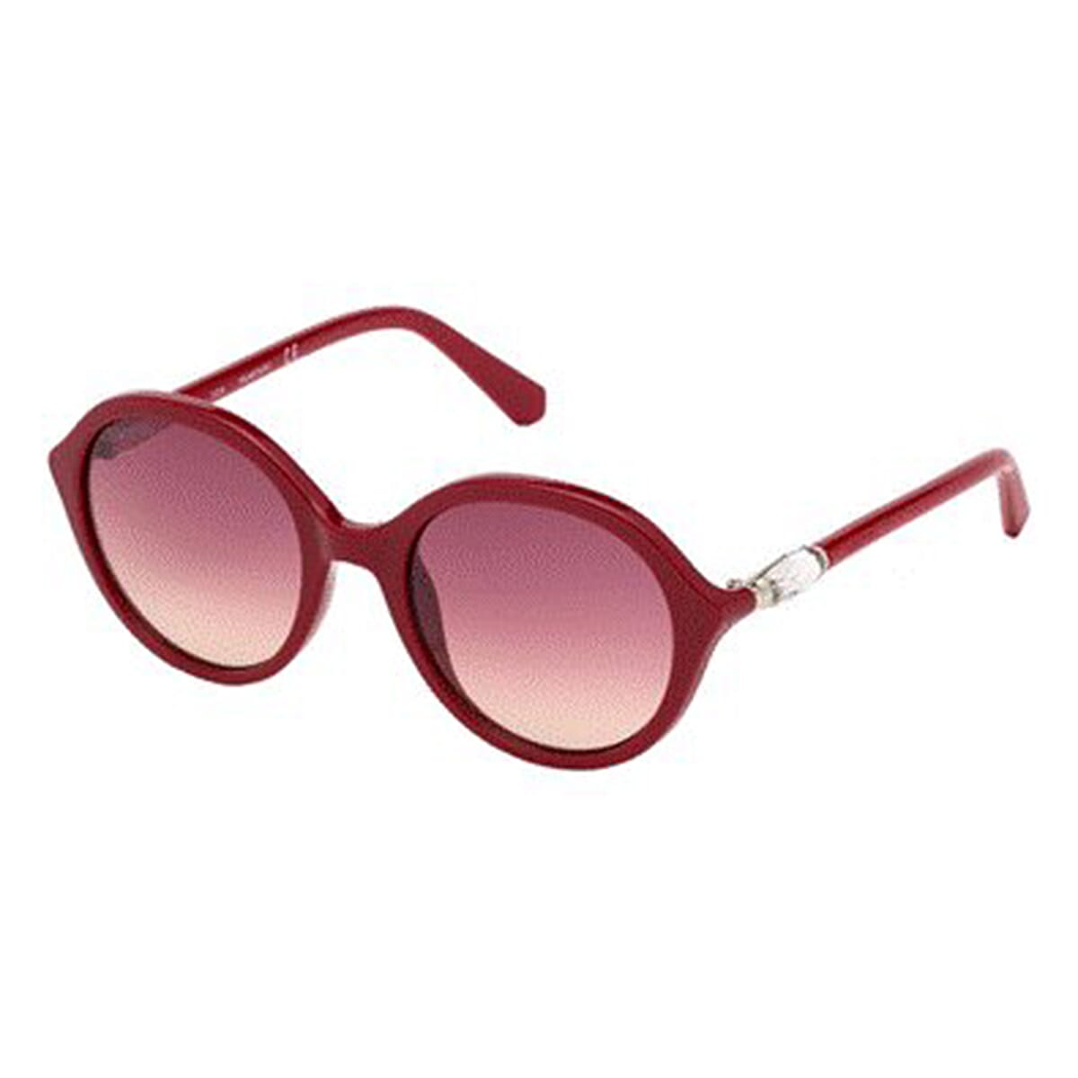 Round Red Sunglasses With Red Lenses And Large Crystal On Temple