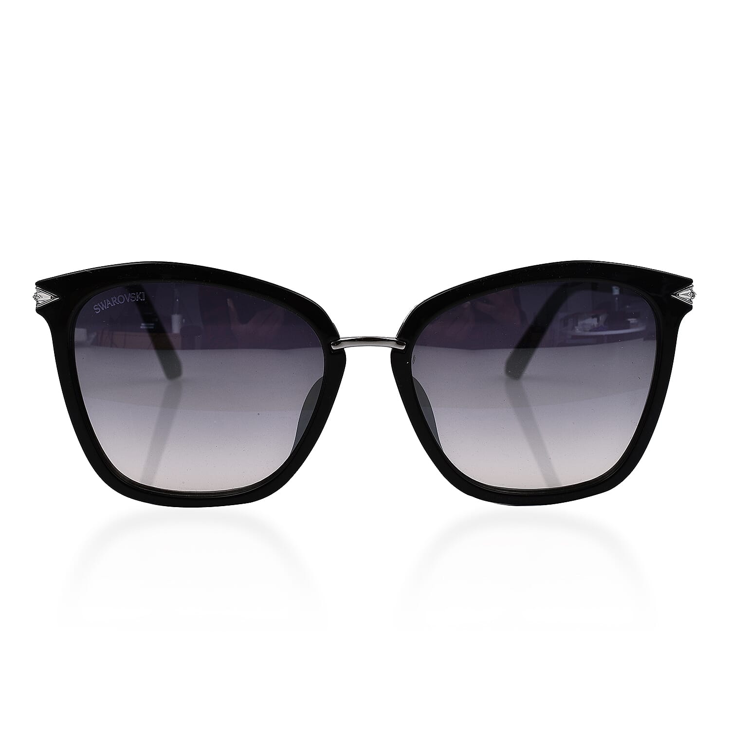 Womens Black Square Sunglasses with Metal Temples