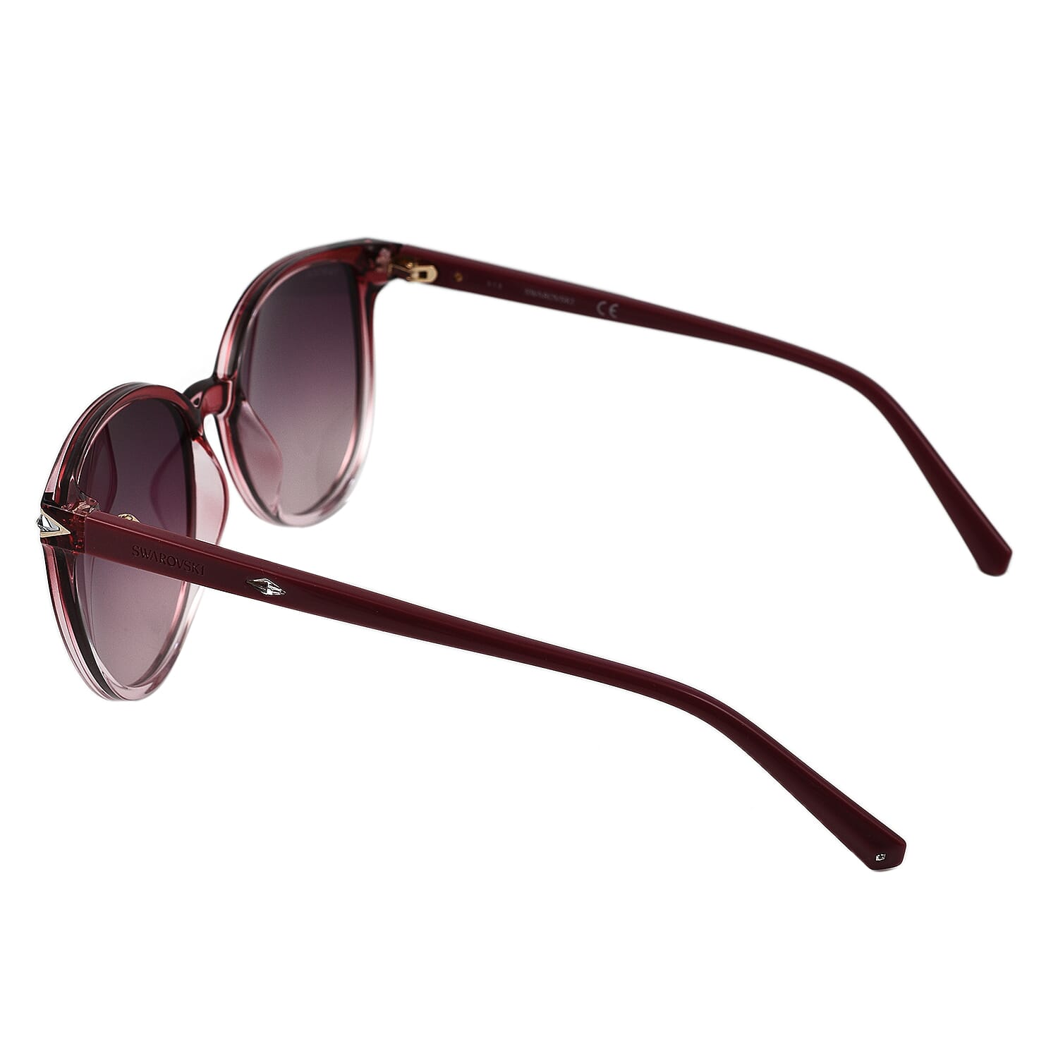 Swarovski Womens Red Faded Acetate Cat Eye Sunglasses With Grey Lenses