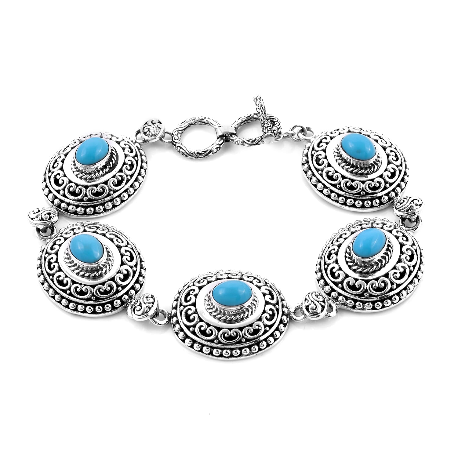 Exclusive Edition - AAA Arizona Sleeping Beauty Turquoise Bracelet (Size 8) in Sterling Silver 4.50 Ct, Silver Wt. 29.30 Gms.