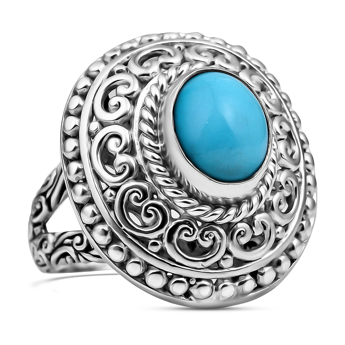 Royal Bali Collection - Arizona Sleeping Beauty Turquoise Ring in Sterling  Silver 2.35 Ct, Silver Wt. 7.50 Gms